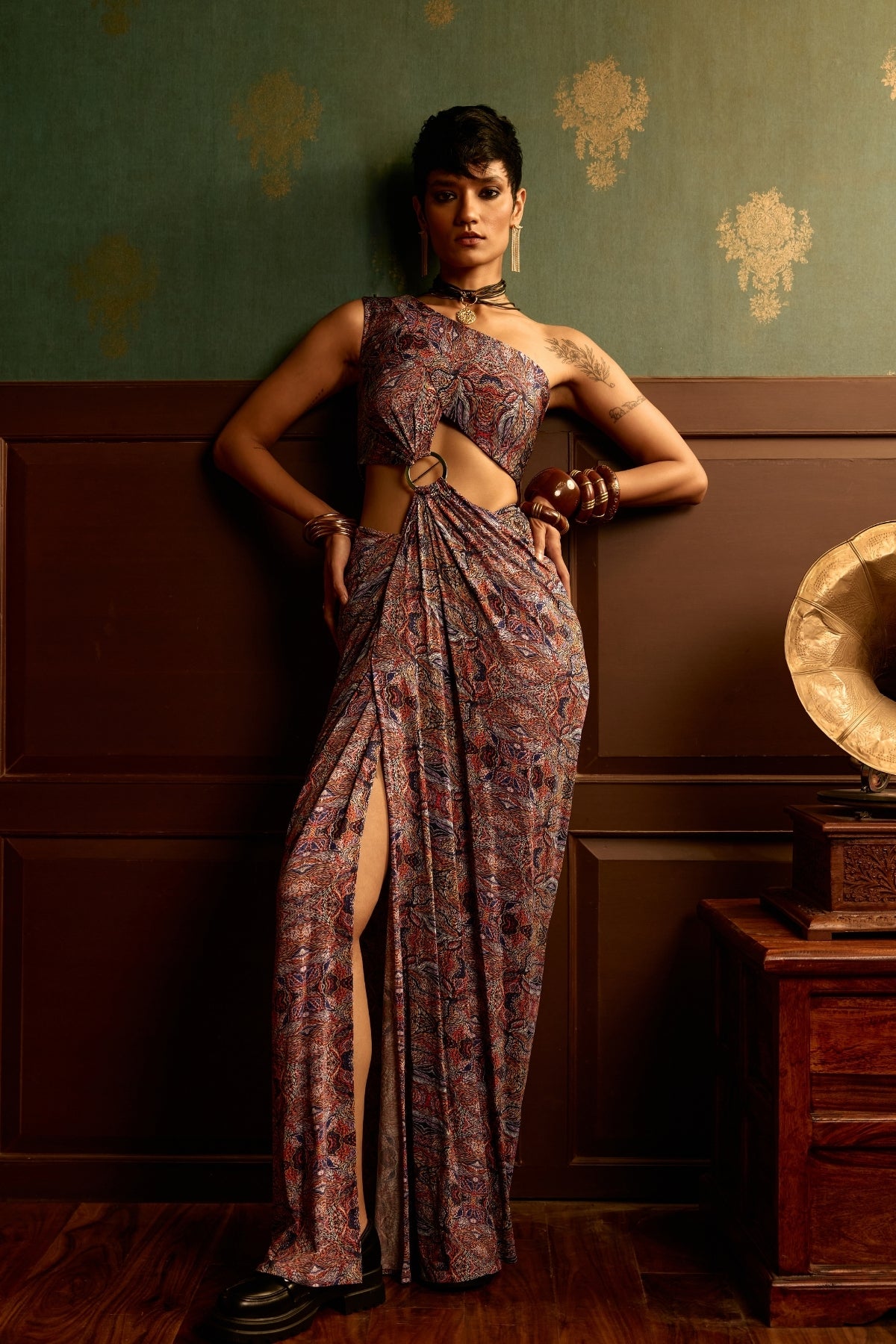 Prism brown drape gown