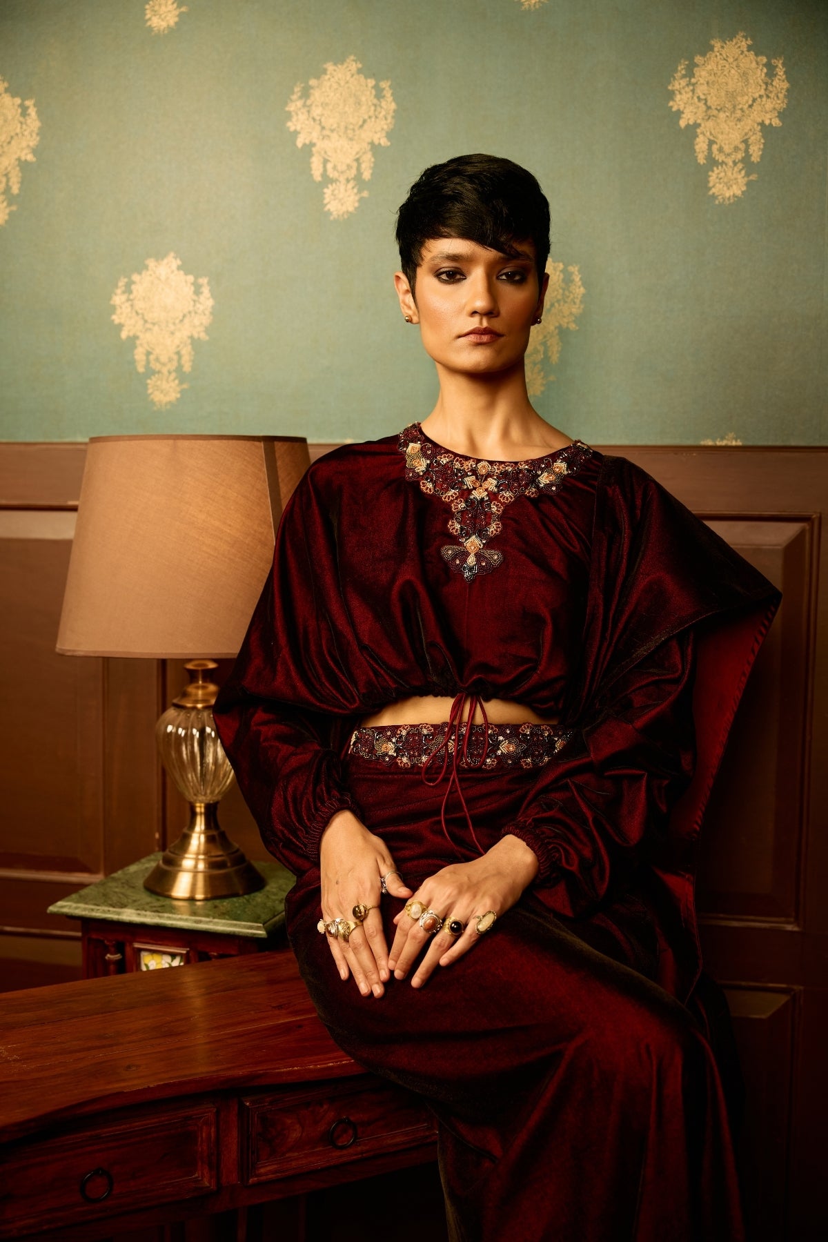 Sangria velvet drape skirt and balero