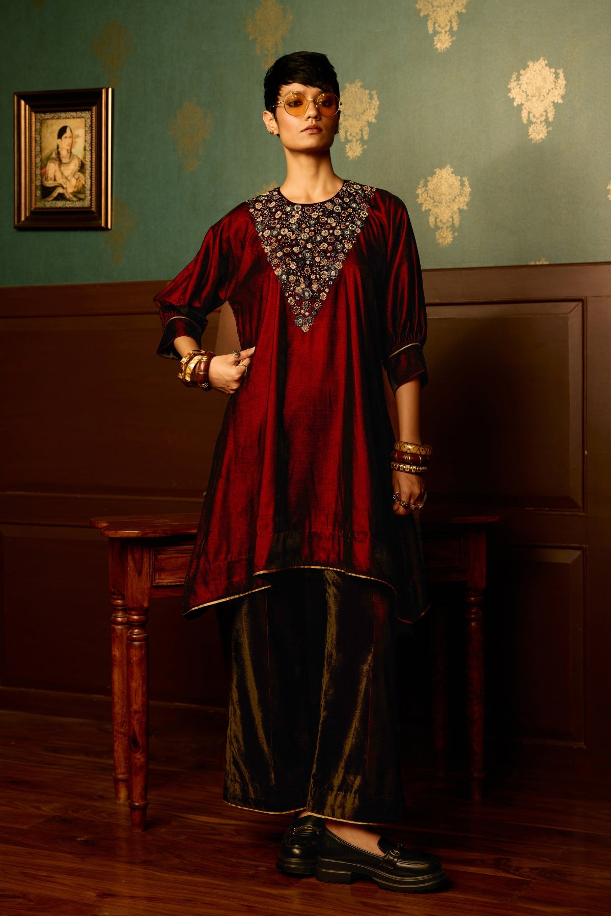 Sangria velvet kurta palazzo set