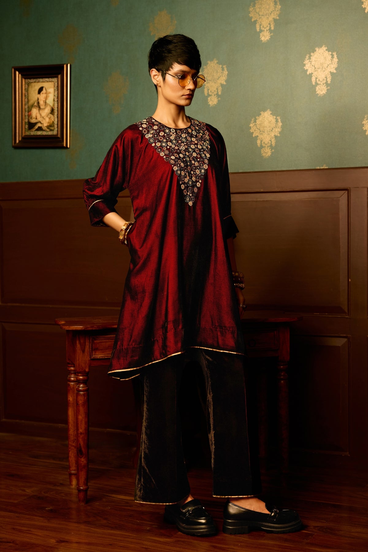 Sangria velvet kurta palazzo set