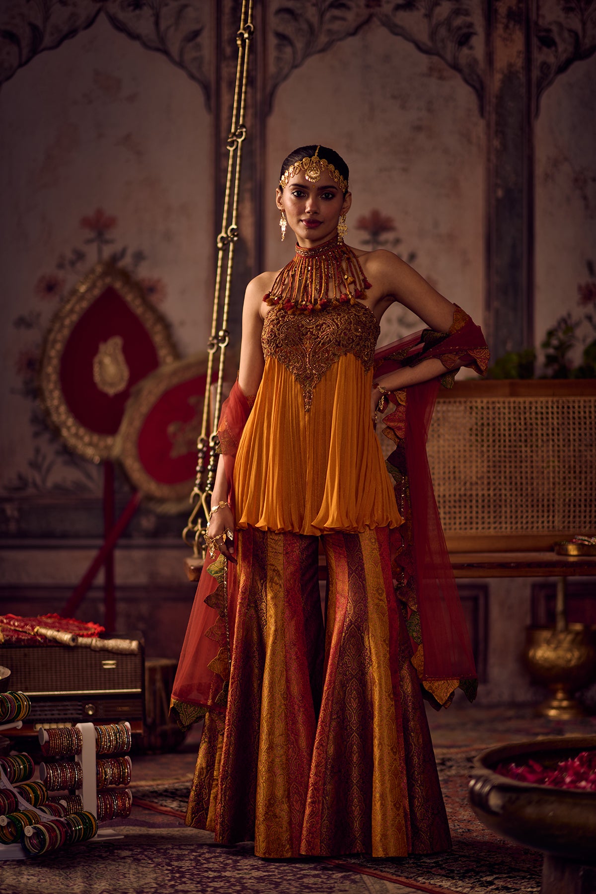 Kesariya Rang Peplum Tube Set