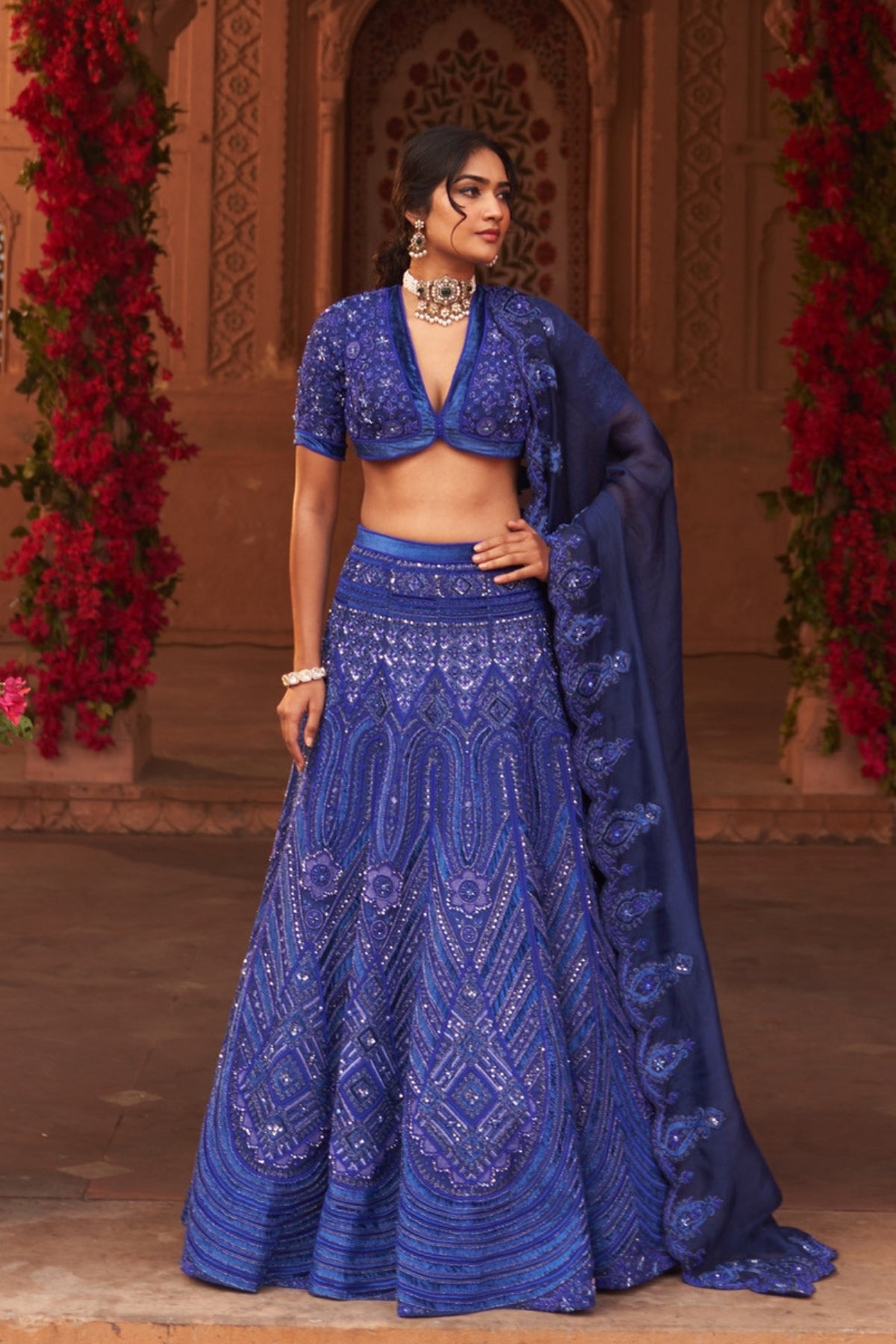 Electric blue bridal lehenga set