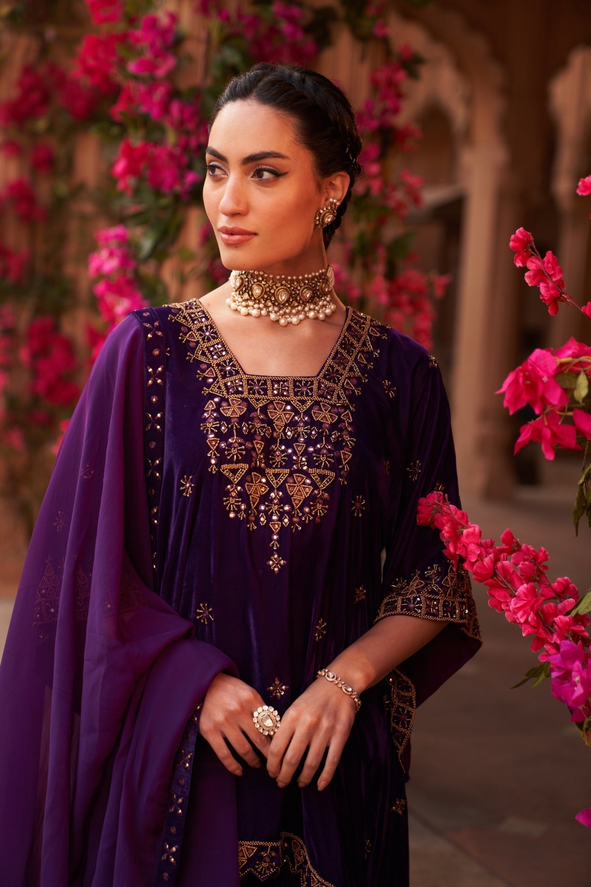 Jamun makhmal kaftan kurta set