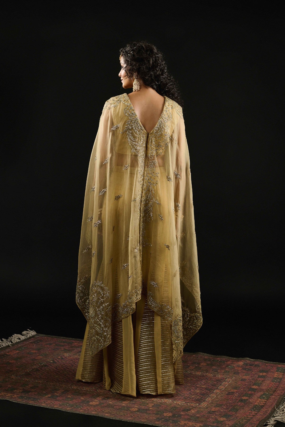 Noor Golden kaftan cape sharara set