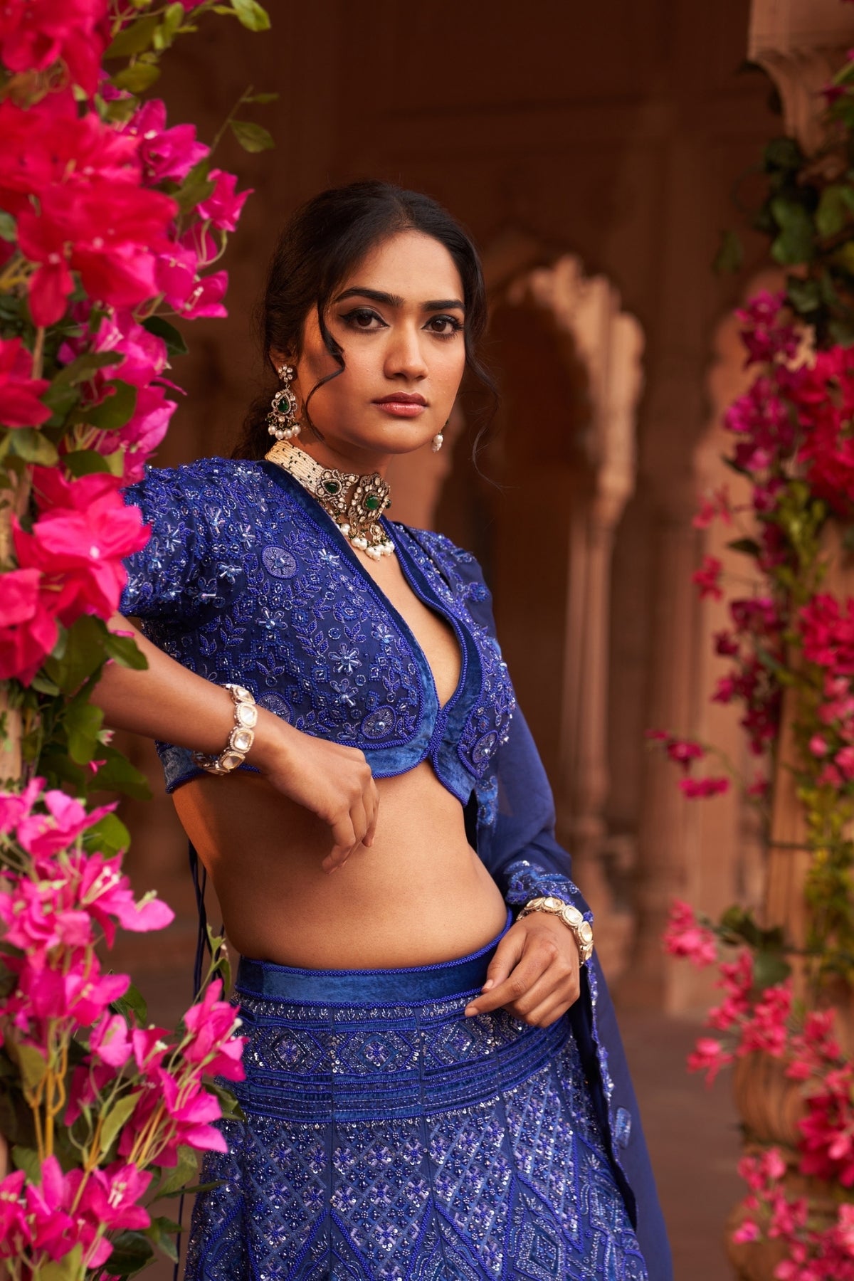 Electric blue bridal lehenga set