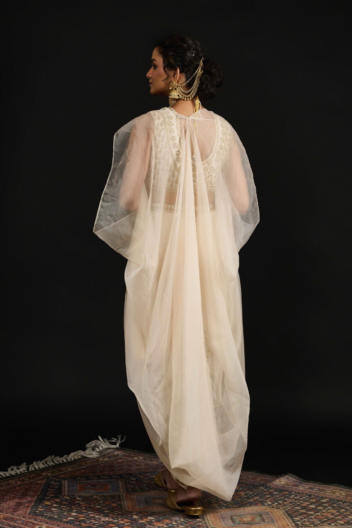 Farah ivory dhoti cape set