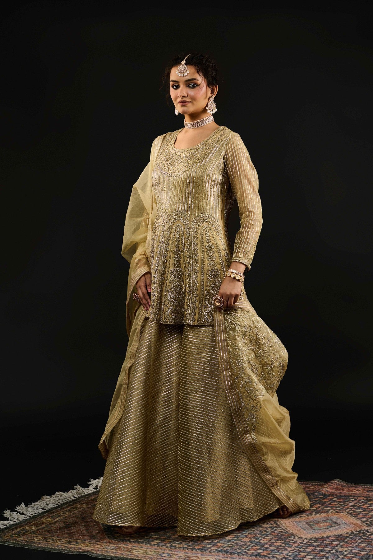 golden sharara dress Golden Sharara Suit embellished with hand embroidery – Roop Kala