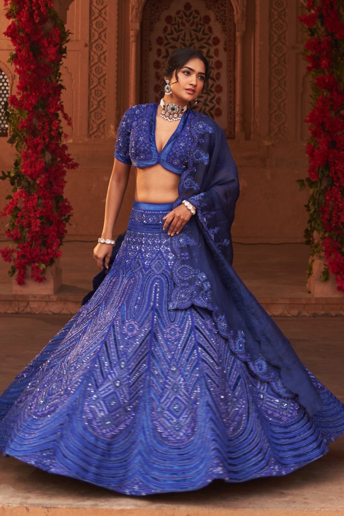 Electric blue bridal lehenga set