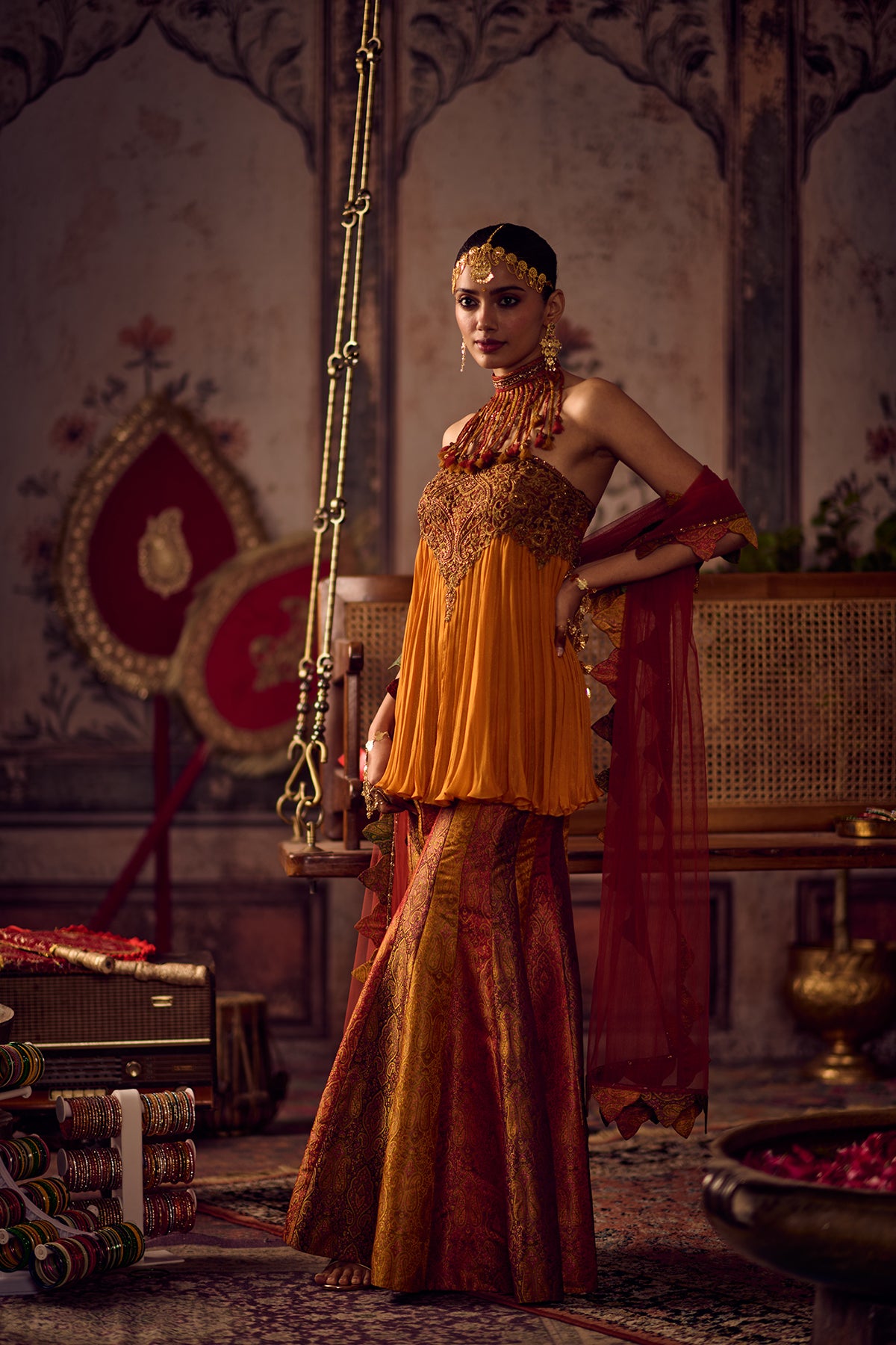 Kesariya Rang Peplum Tube Set