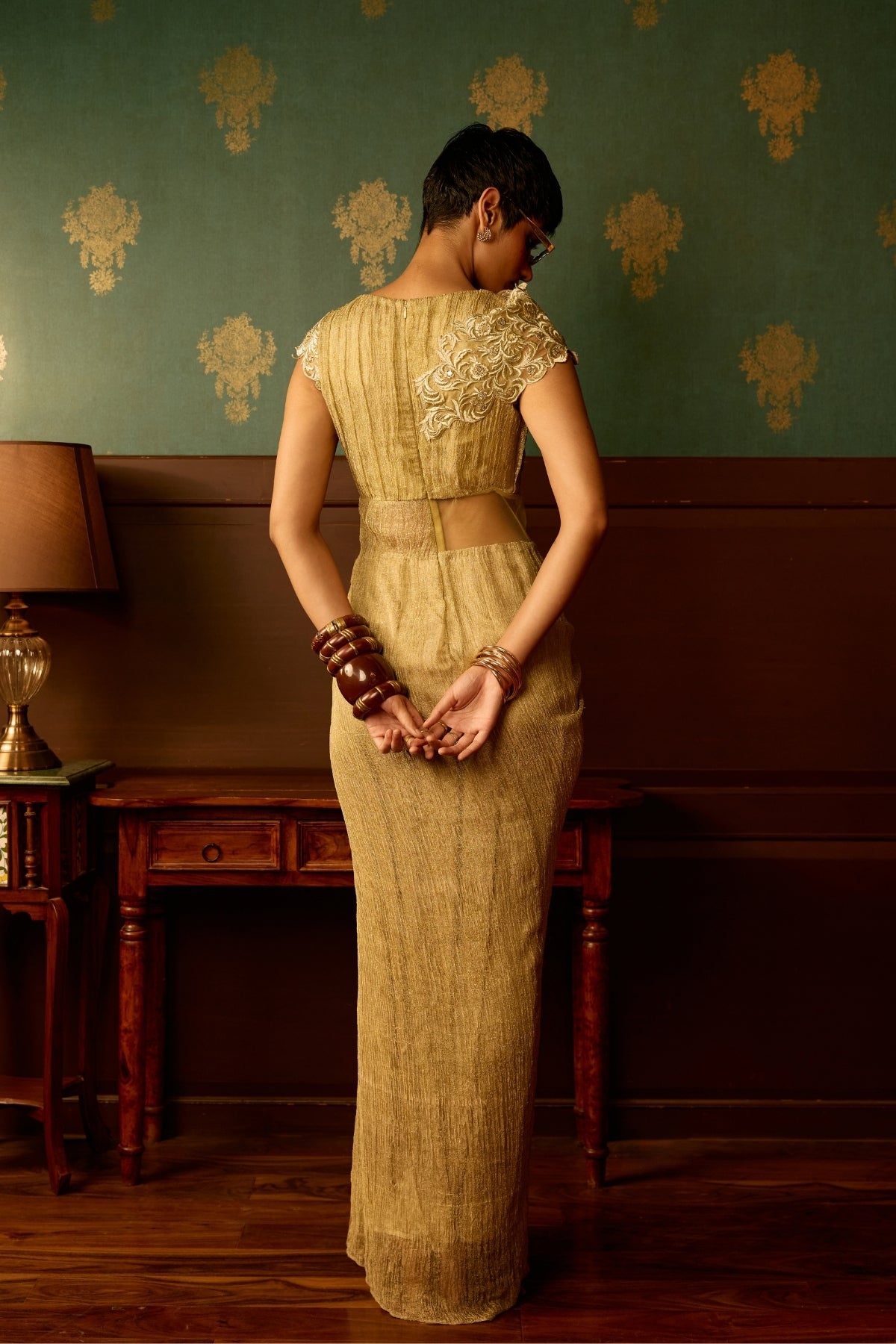 Pastel sage mist drape gown