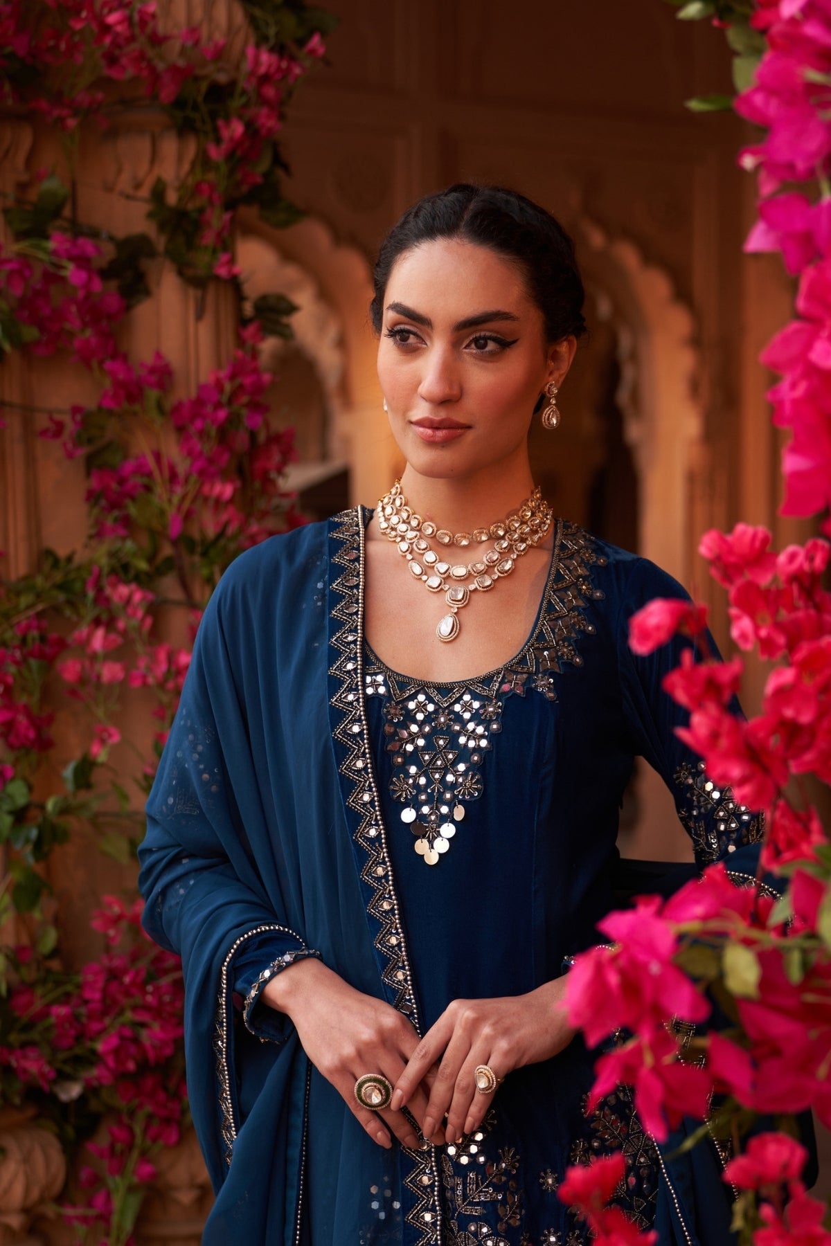 Teal makhmal peplum kurta set