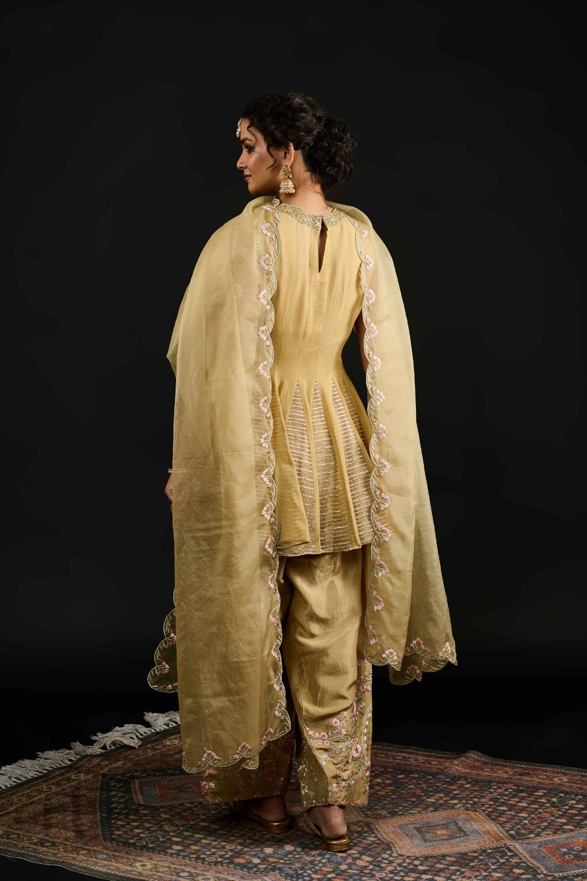 Layali Golden peplum suit set