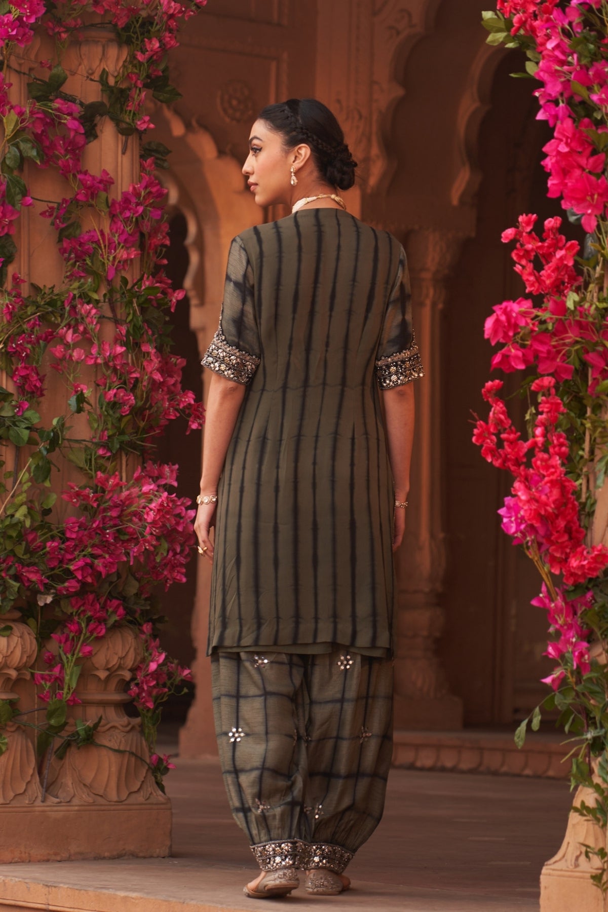 Dull olive tie-dye kurti-salwar set