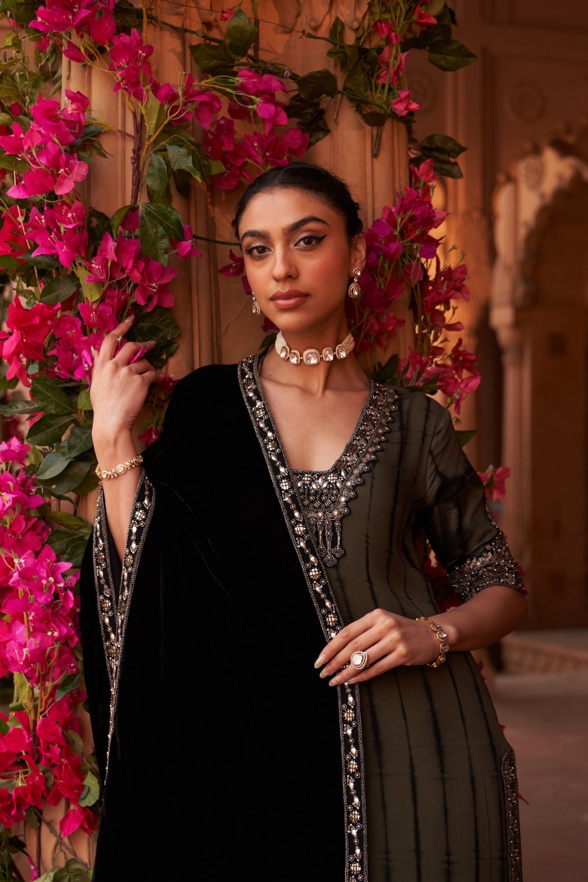 Dull olive tie-dye kurti-salwar set