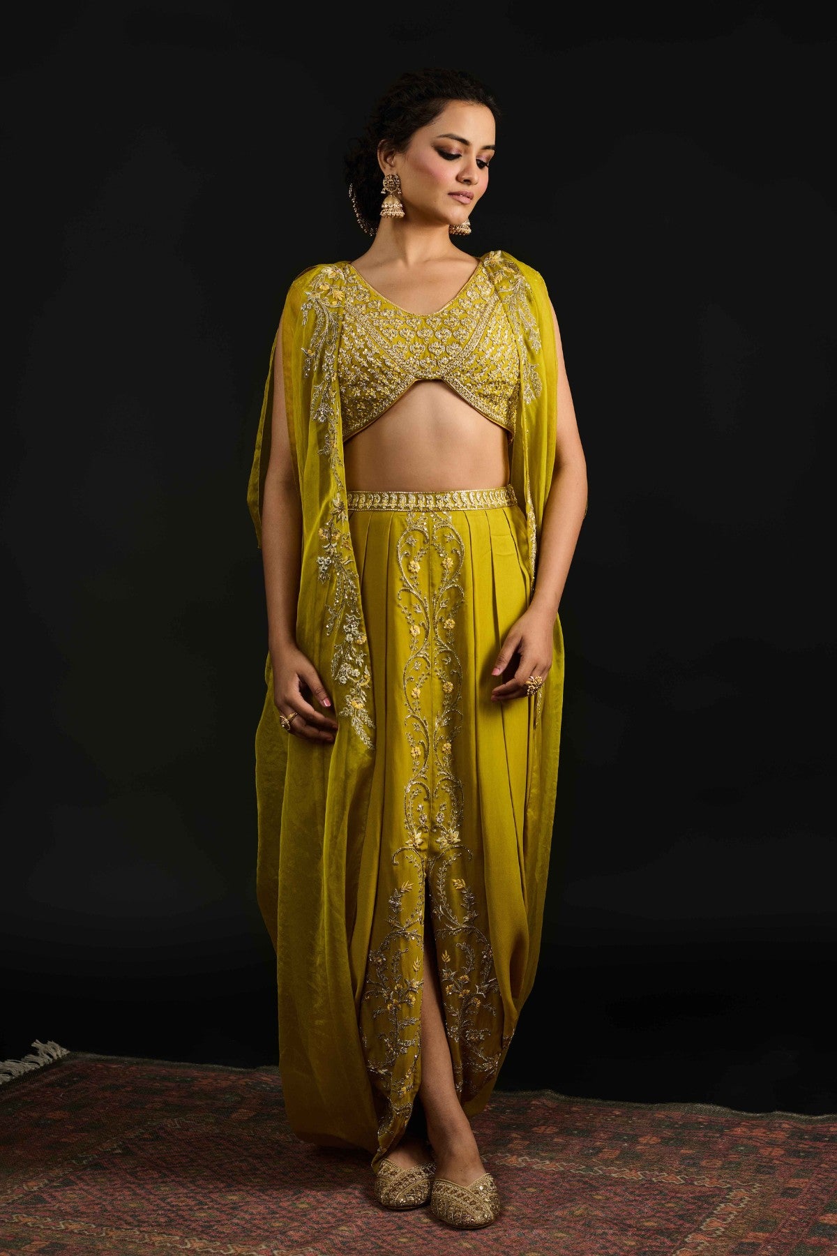 Farah Lime Green dhoti cape set