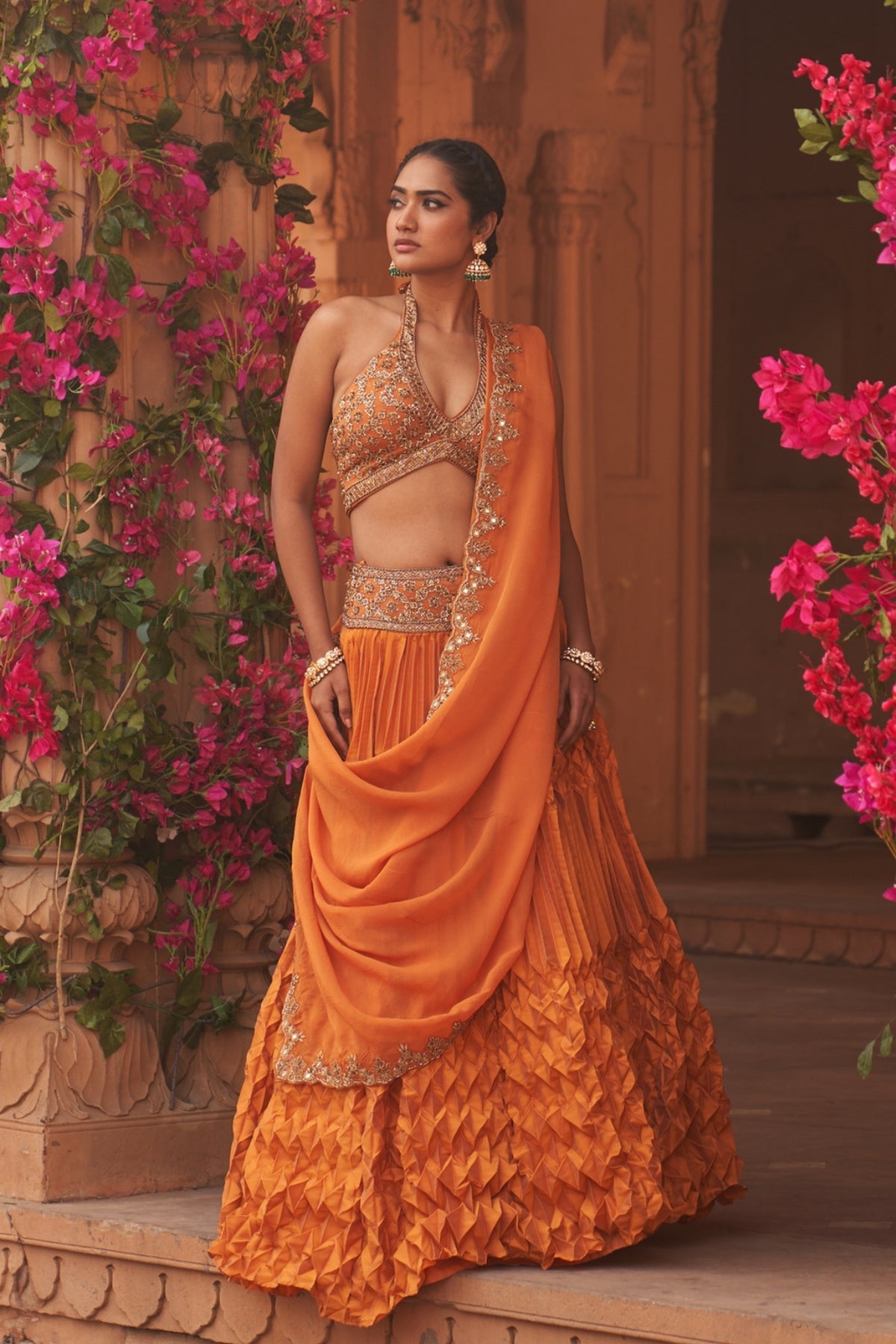 Narangi pleated lehenga set