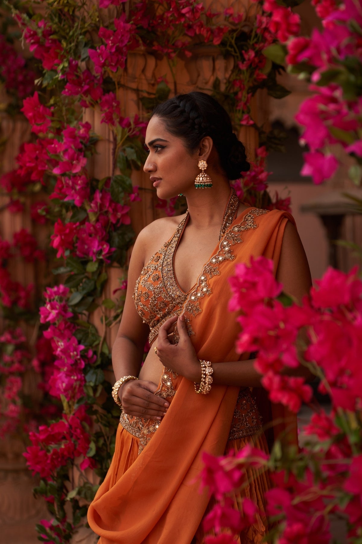 Narangi pleated lehenga set