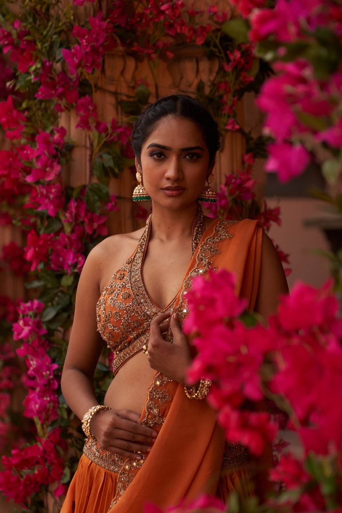 Narangi pleated lehenga set