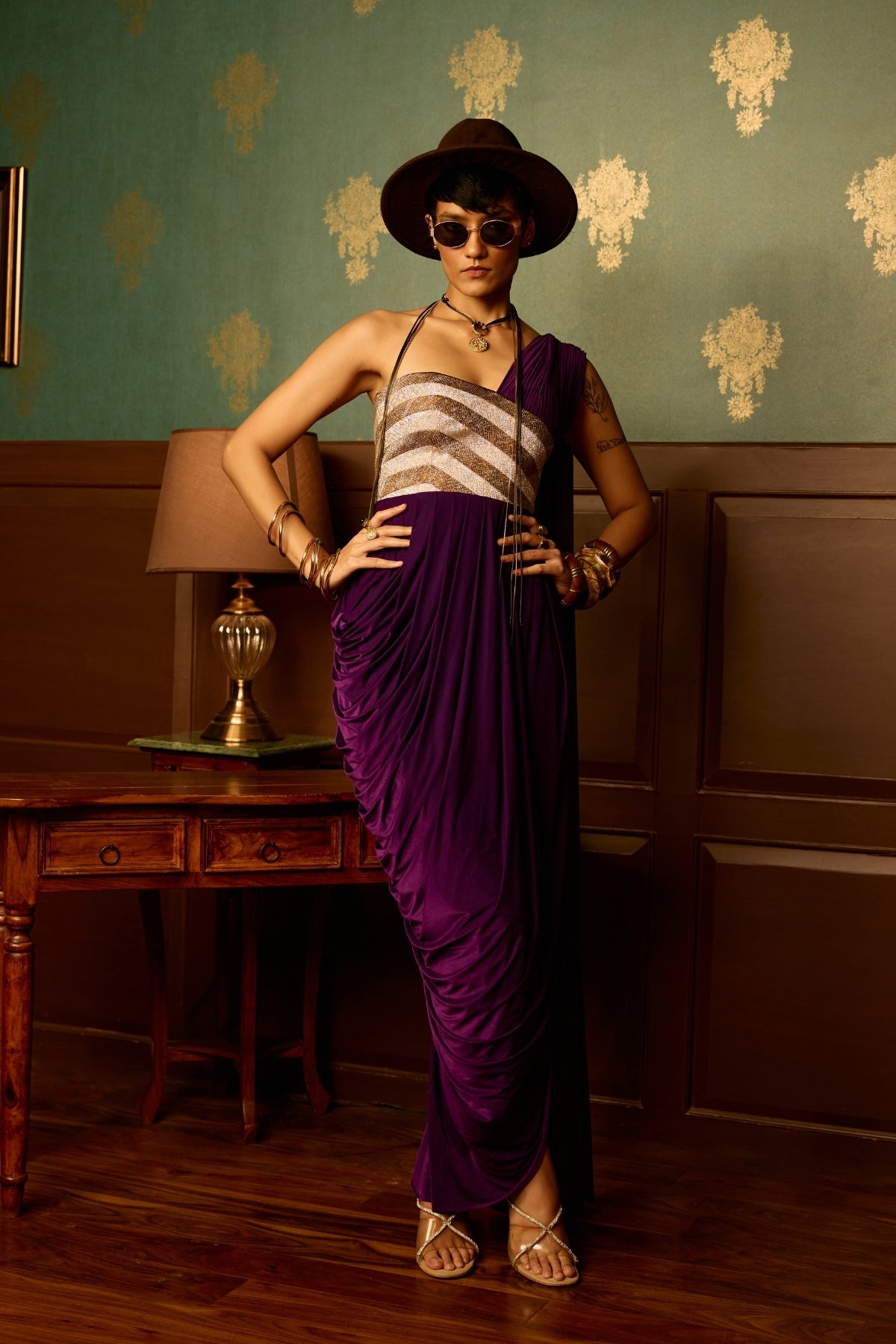 Fig purple drape gown
