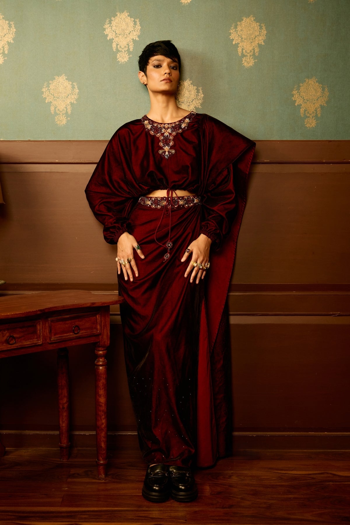 Sangria velvet drape skirt and balero