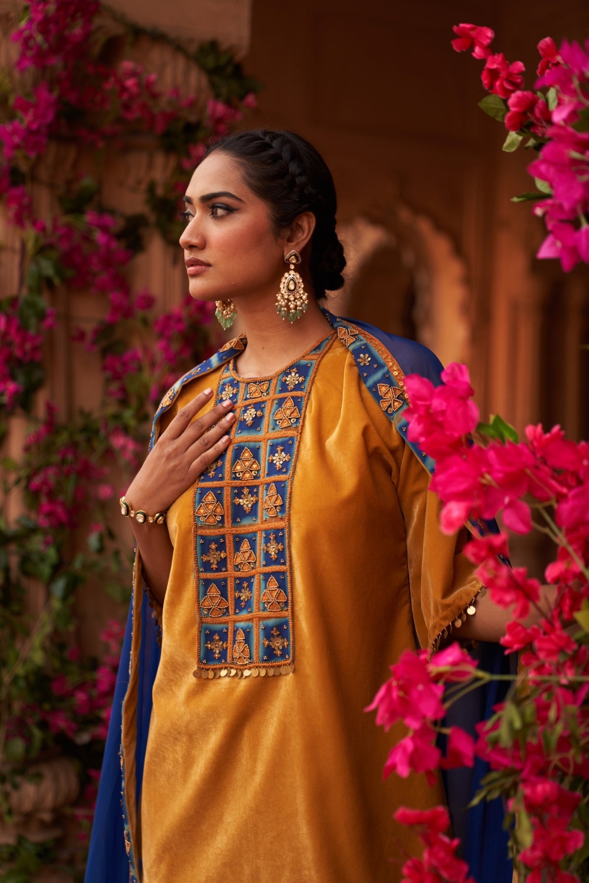 Rabiya kachhi haldi short kurta and draped salwar set