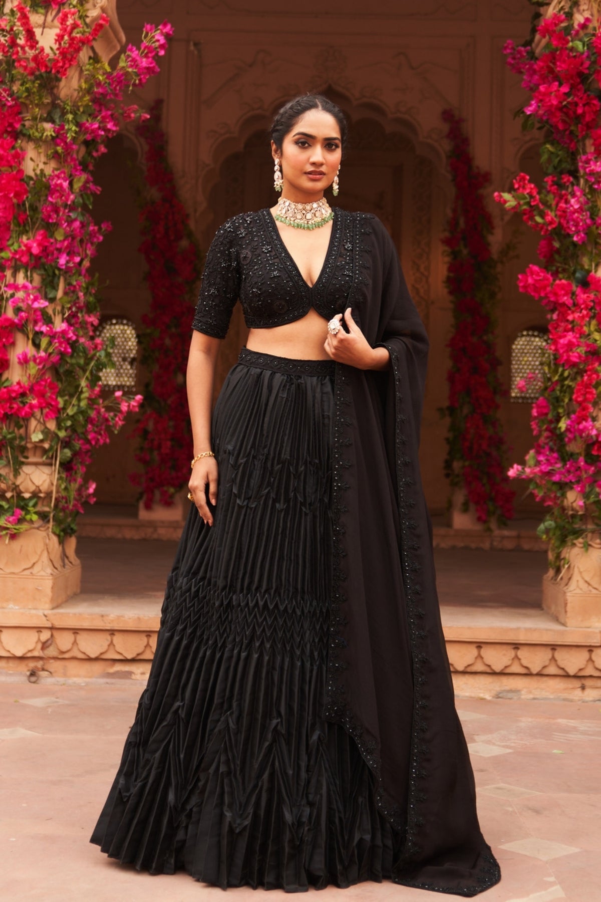 Syah pleated lehenga set