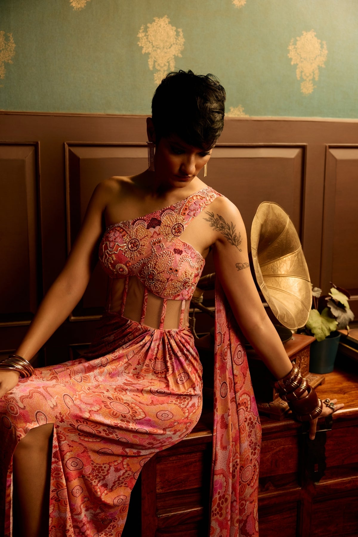 Prism pink drape gown