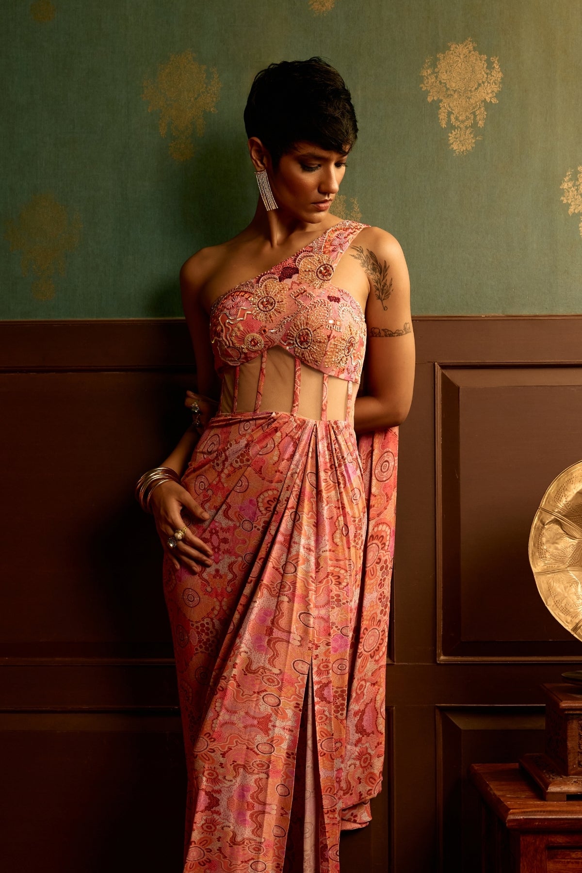 Prism pink drape gown