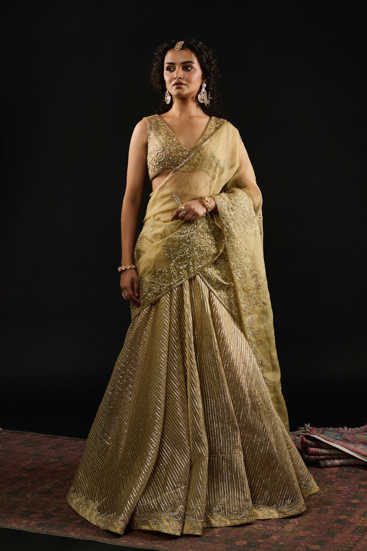 Al-Malika Golden lehenga set