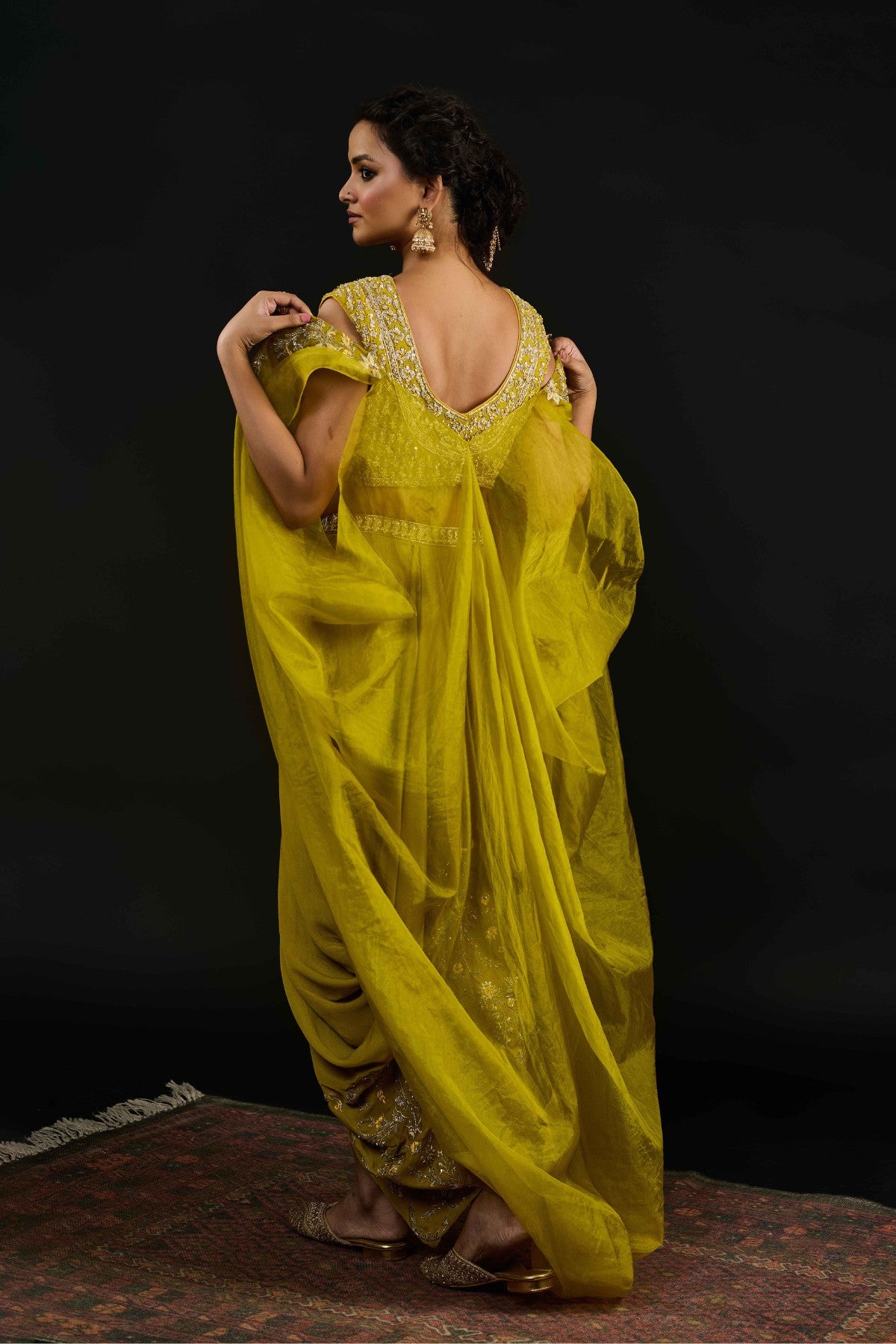 Farah Lime Green dhoti cape set