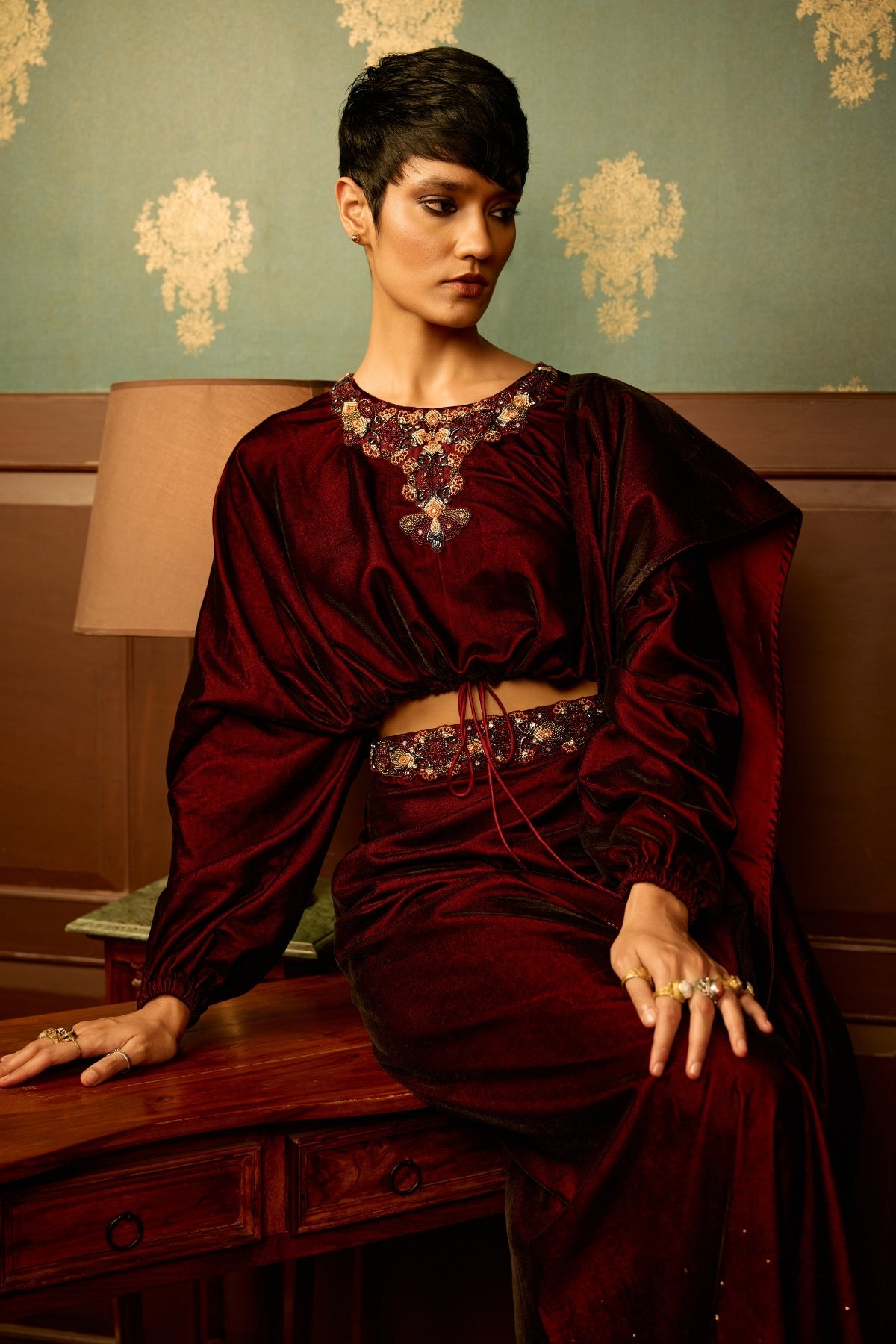 Sangria velvet drape skirt and balero