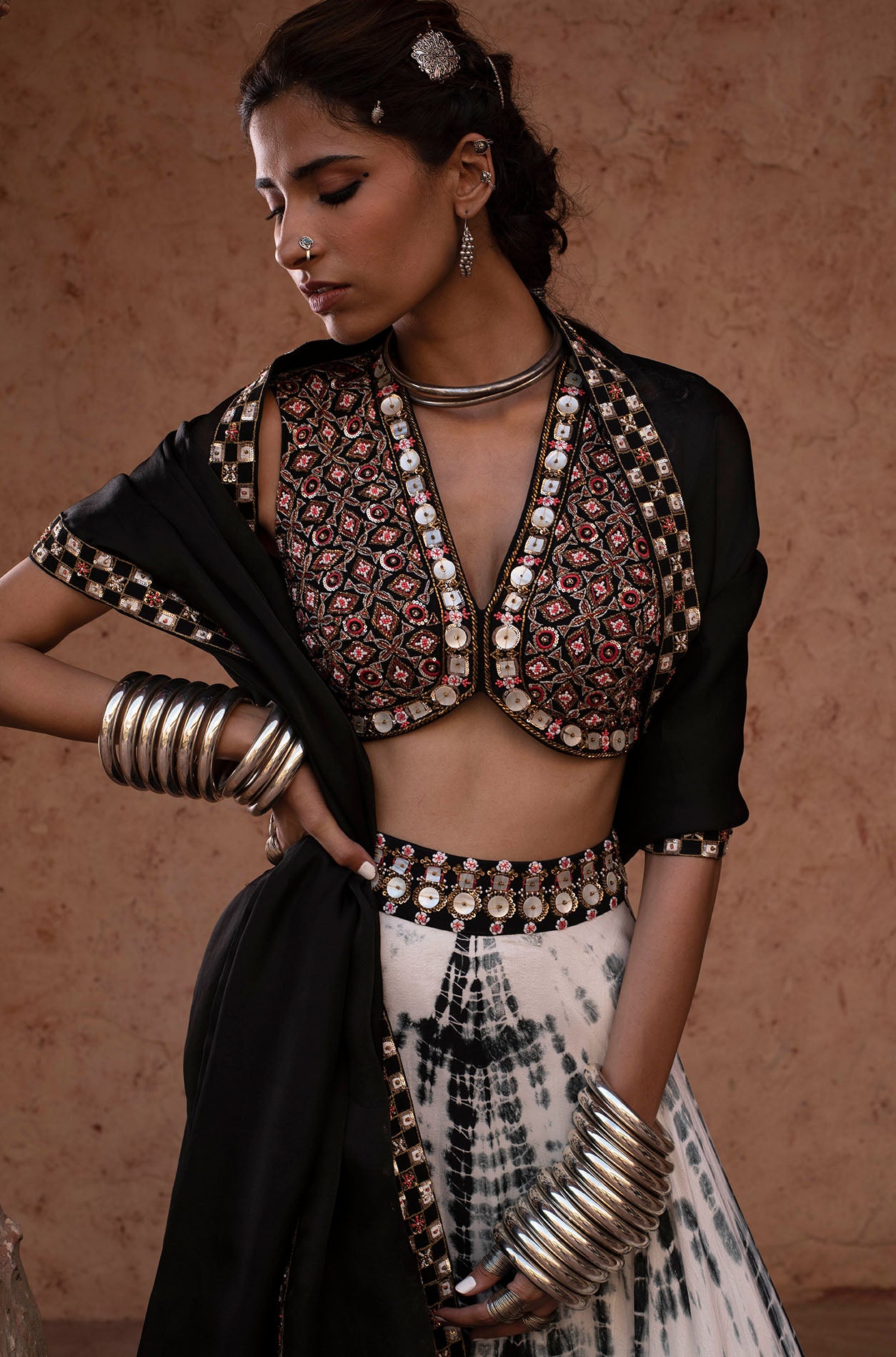 Black & White Printed Lehenga Set