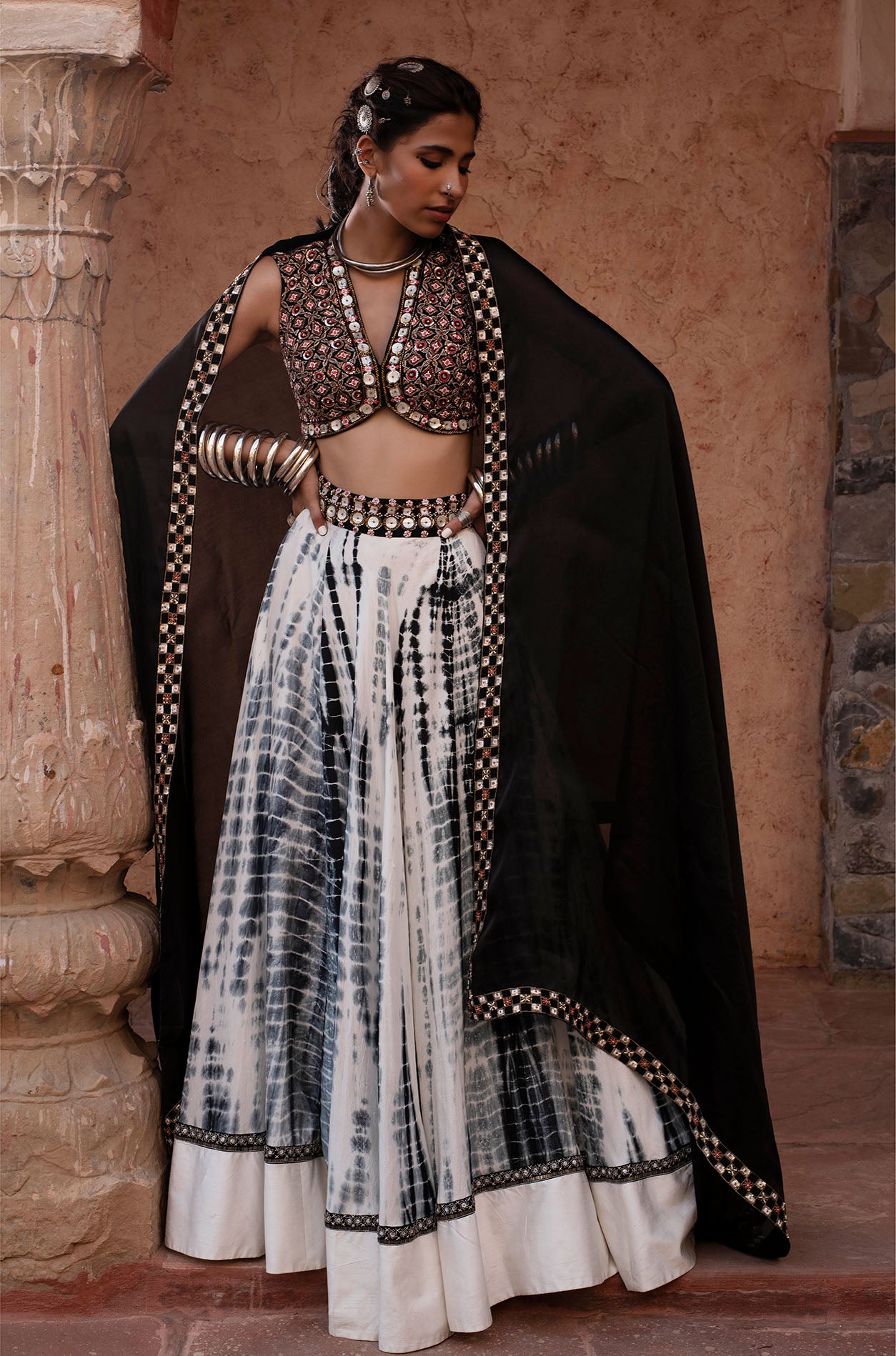 Black & White Printed Lehenga Set