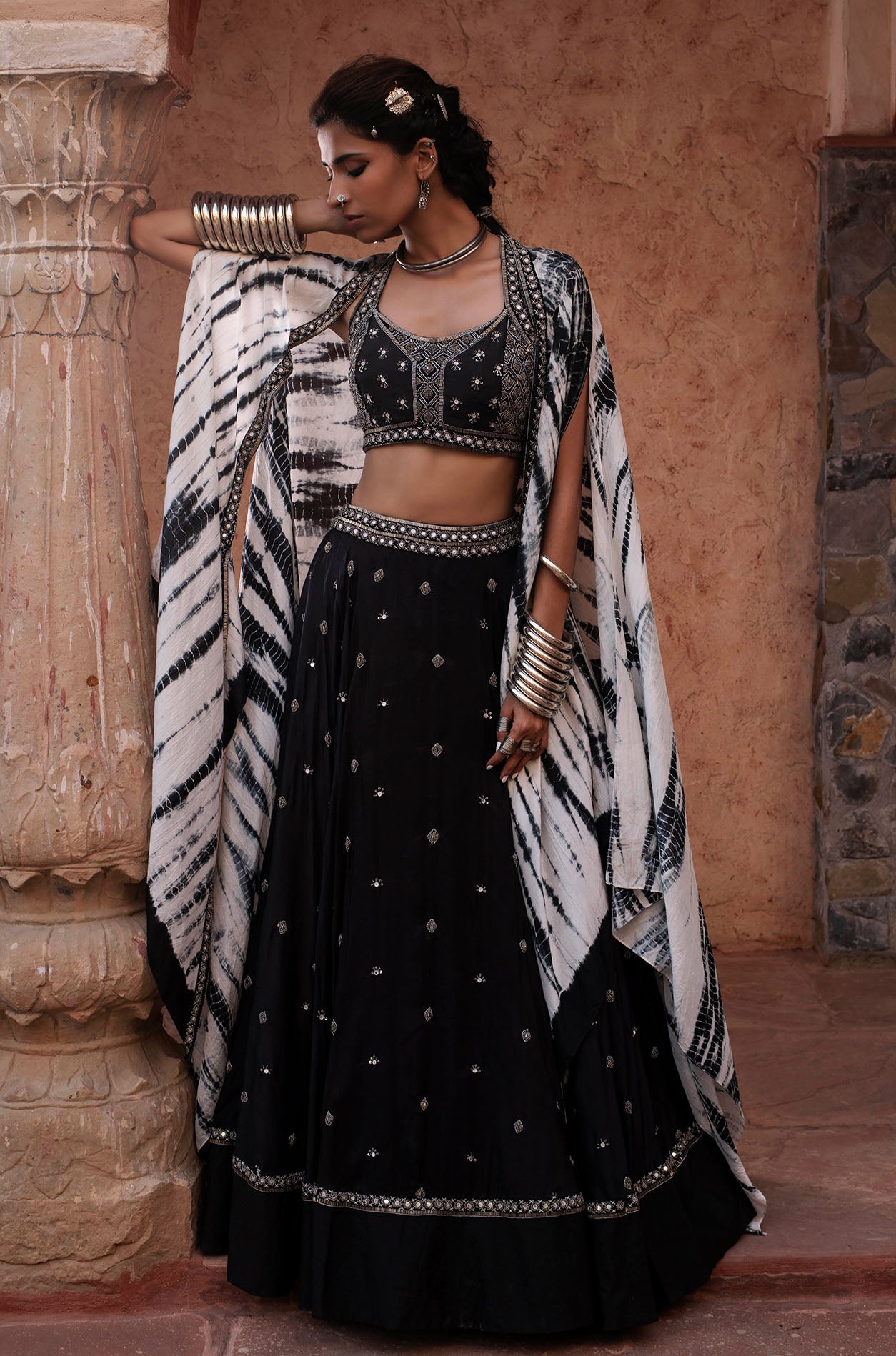 Black Embroidered Lehenga Set