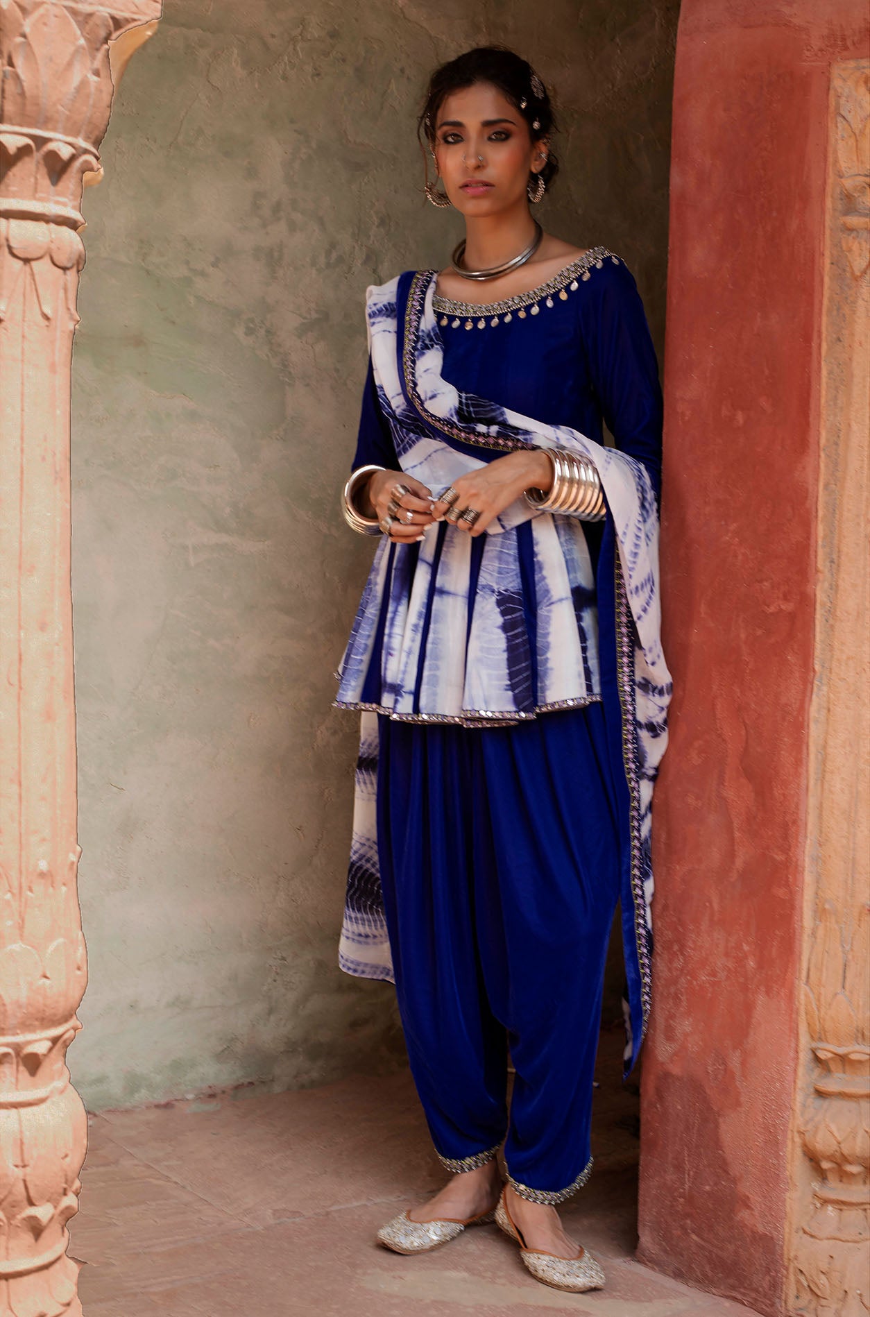 Cobalt Blue Printed Anarkali Set