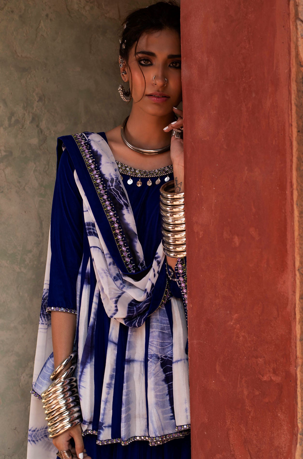 Cobalt Blue Printed Anarkali Set