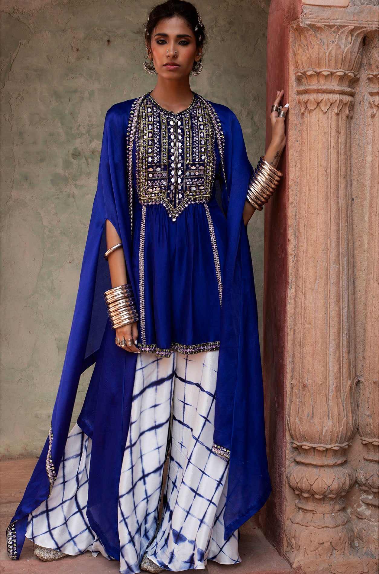 Cobalt Blue Embroidered Sharara Set