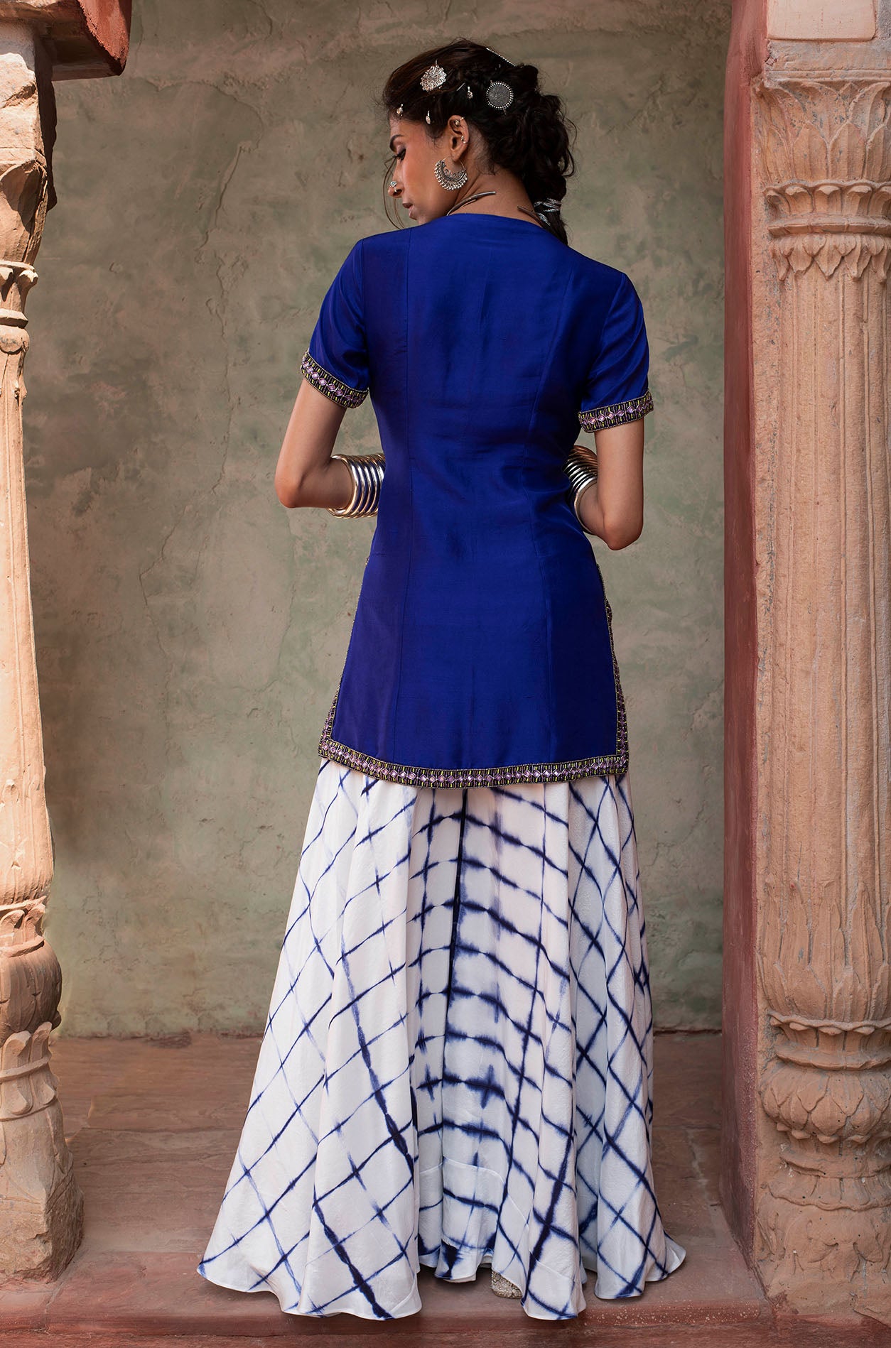 Cobalt Blue Embroidered Sharara Set