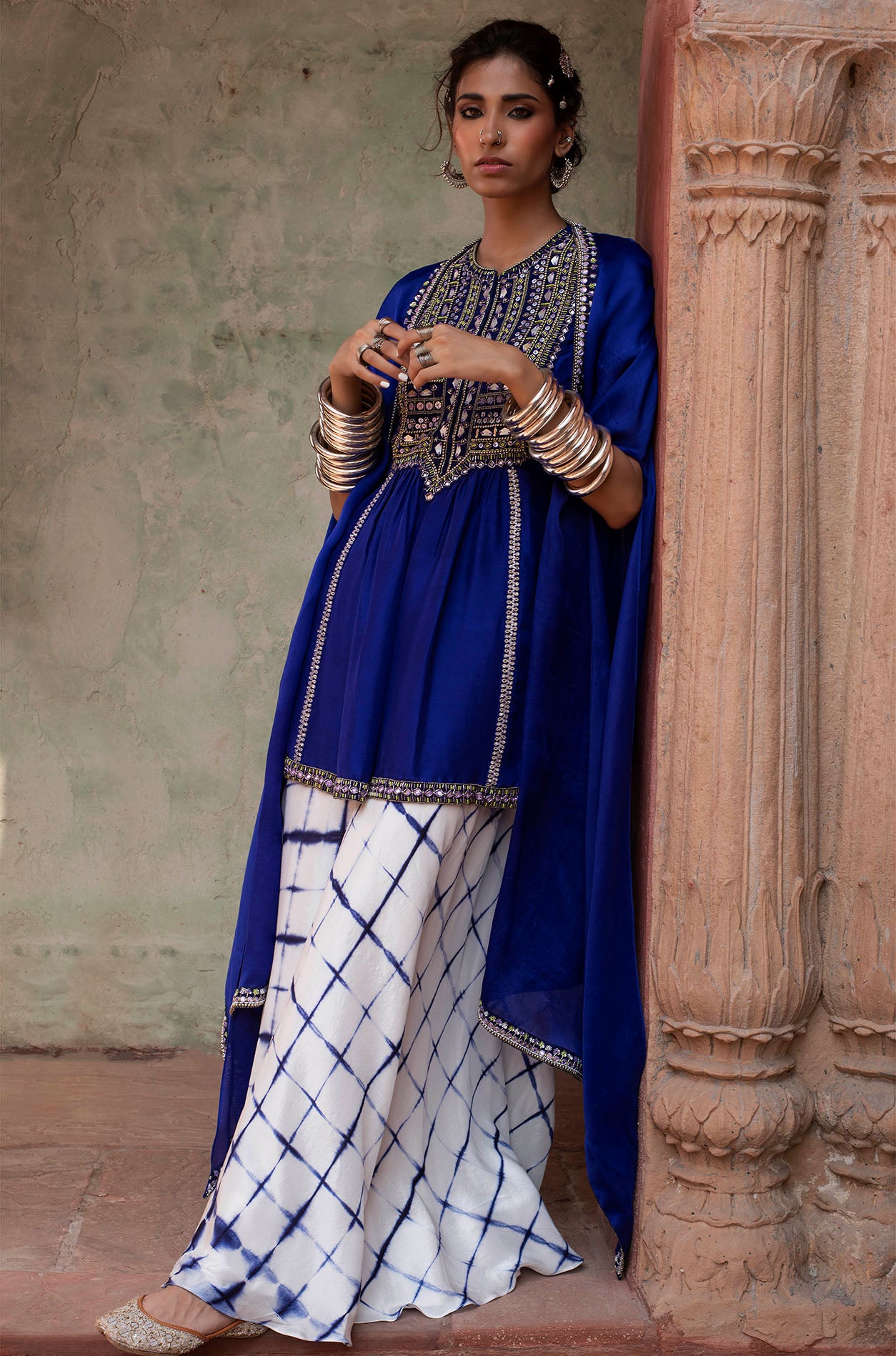 Cobalt Blue Embroidered Sharara Set