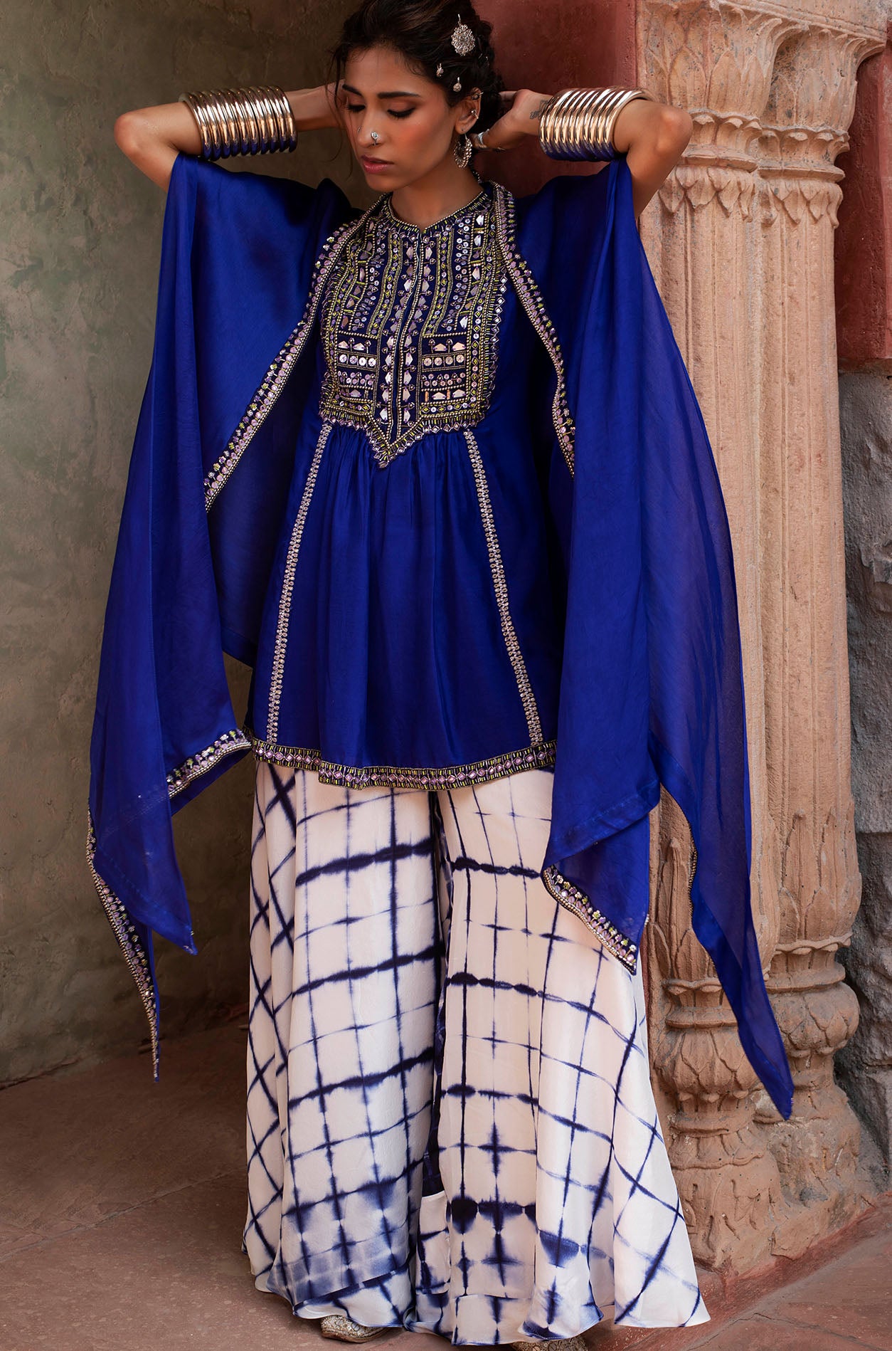Cobalt Blue Embroidered Sharara Set