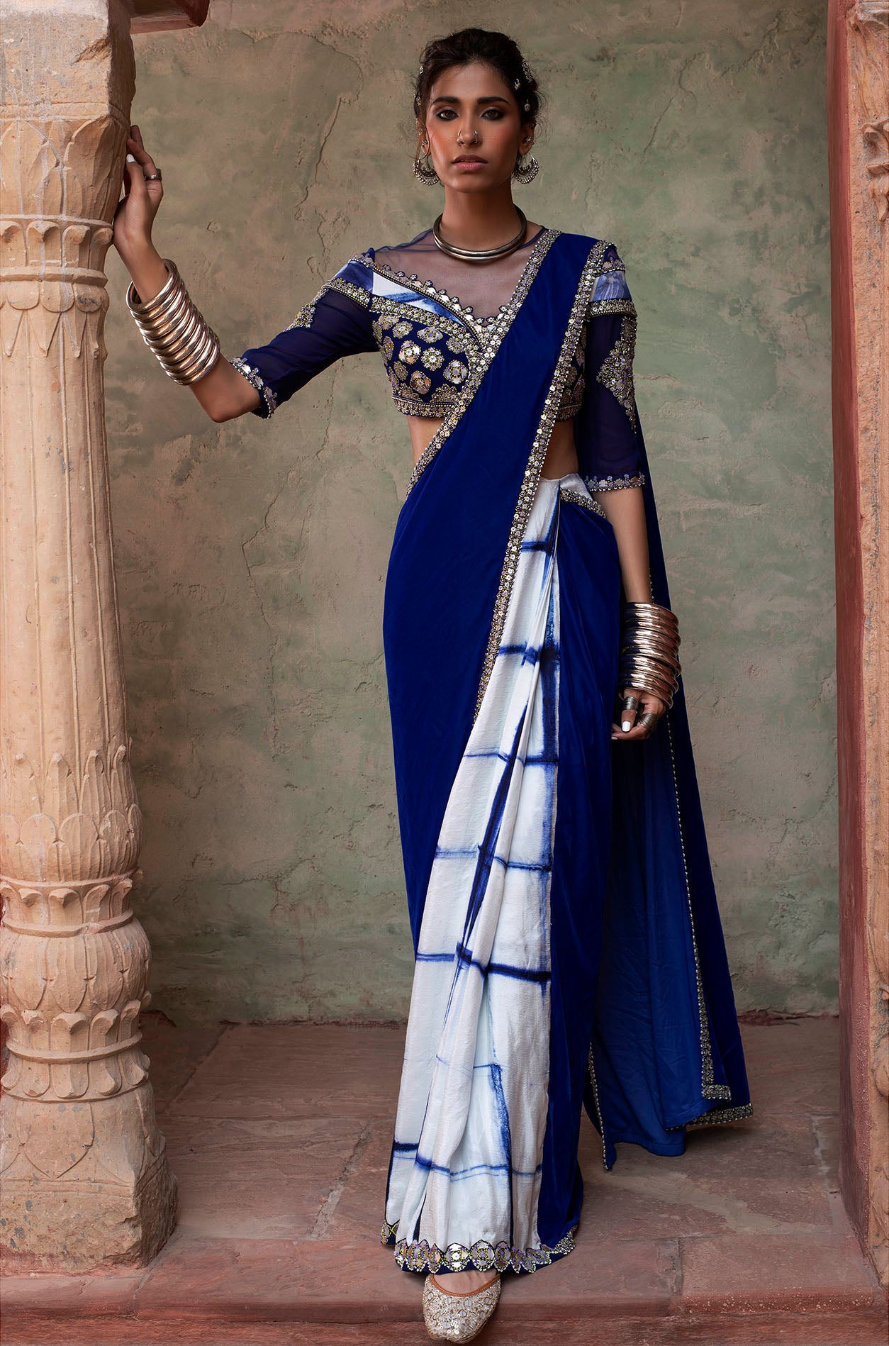 Cobalt Blue Pre-Stitched Saree Set