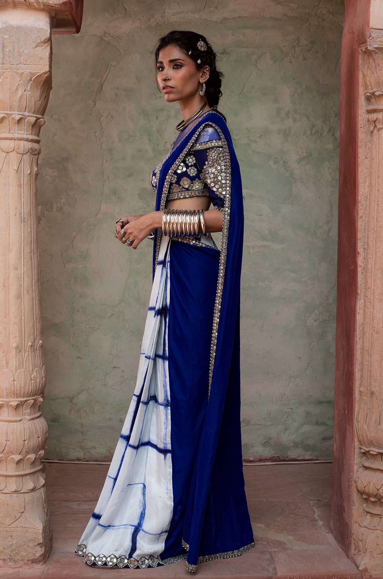 Cobalt Blue Pre-Stitched Saree Set