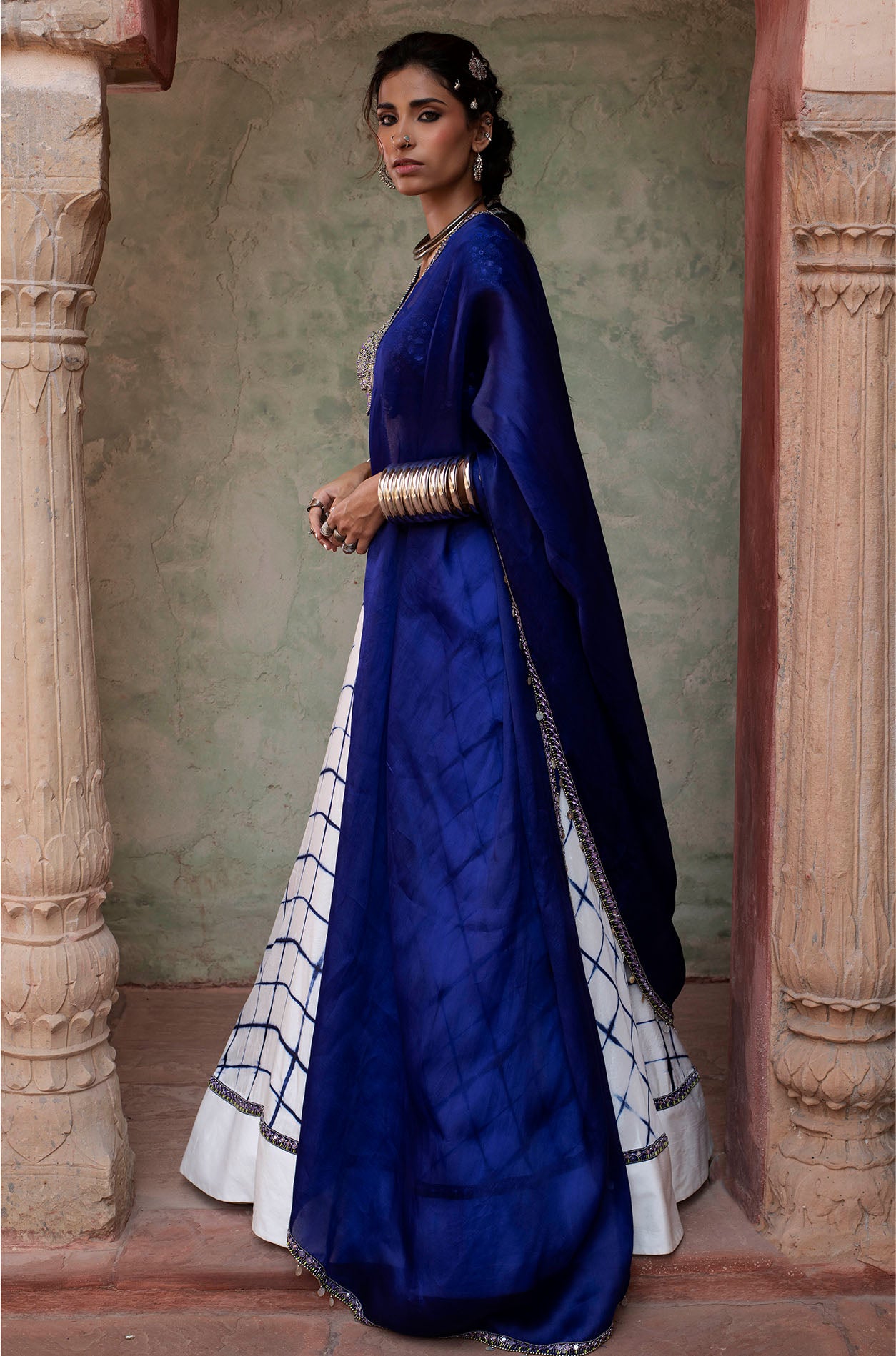 Cobalt Blue Printed & Embroidered Lehenga Set