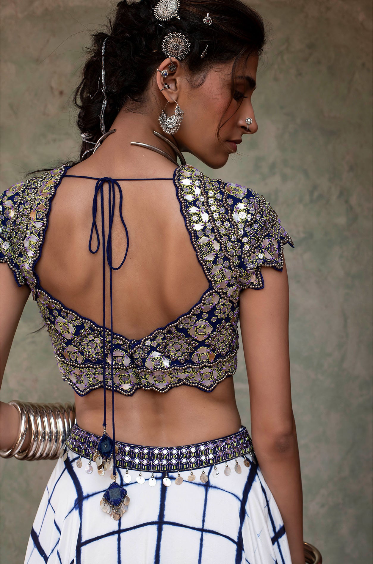 Cobalt Blue Printed & Embroidered Lehenga Set