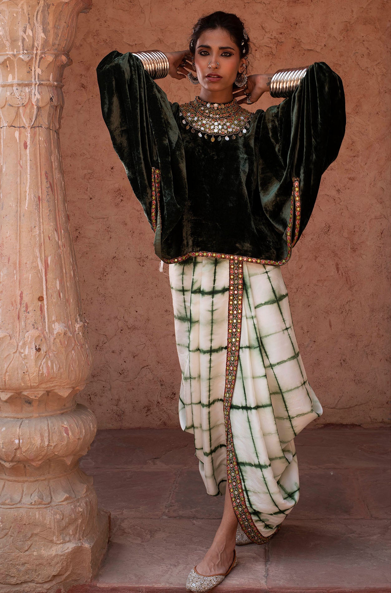 Emerald Green Embroidered Skirt Set