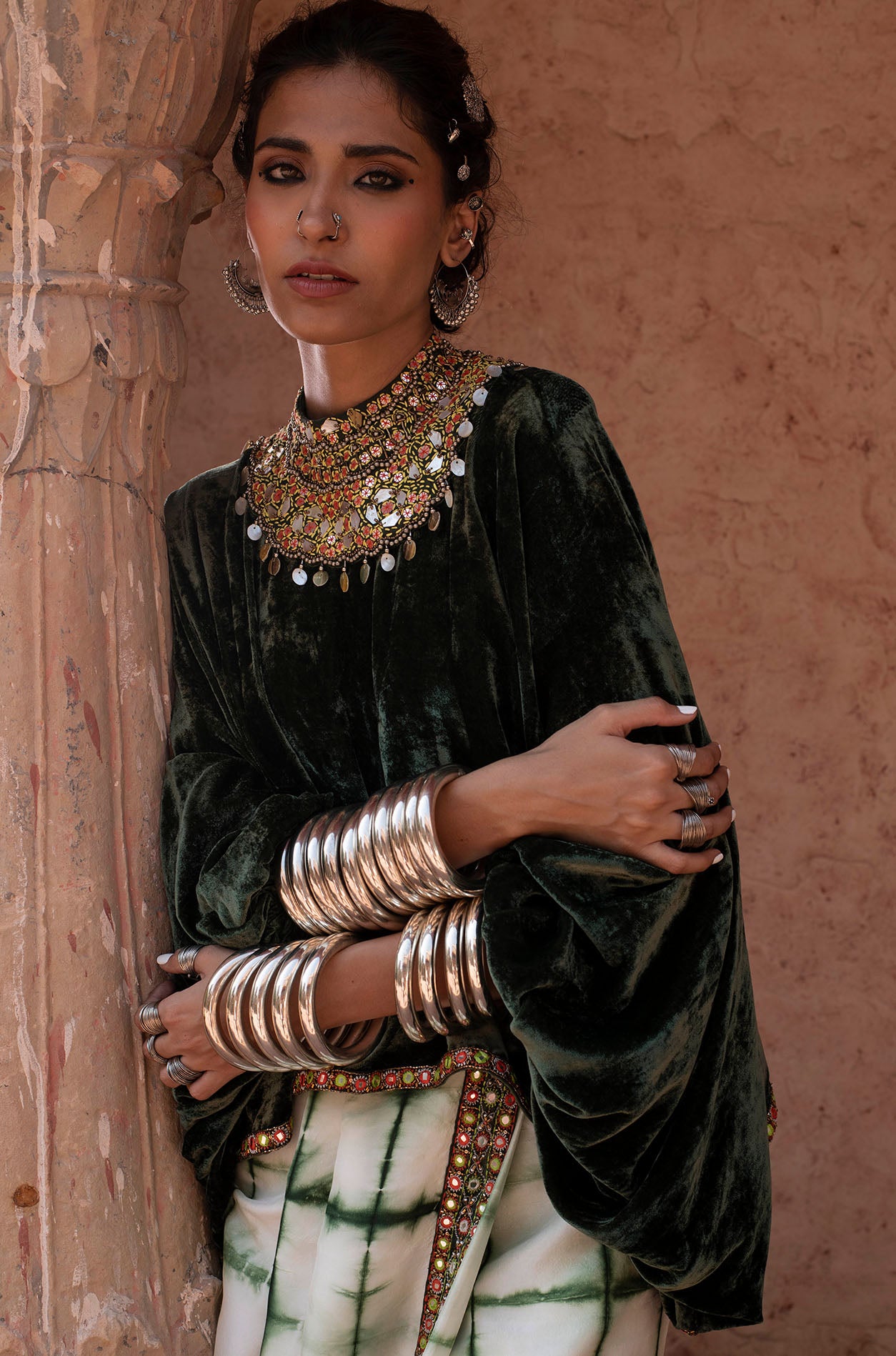 Emerald Green Embroidered Skirt Set