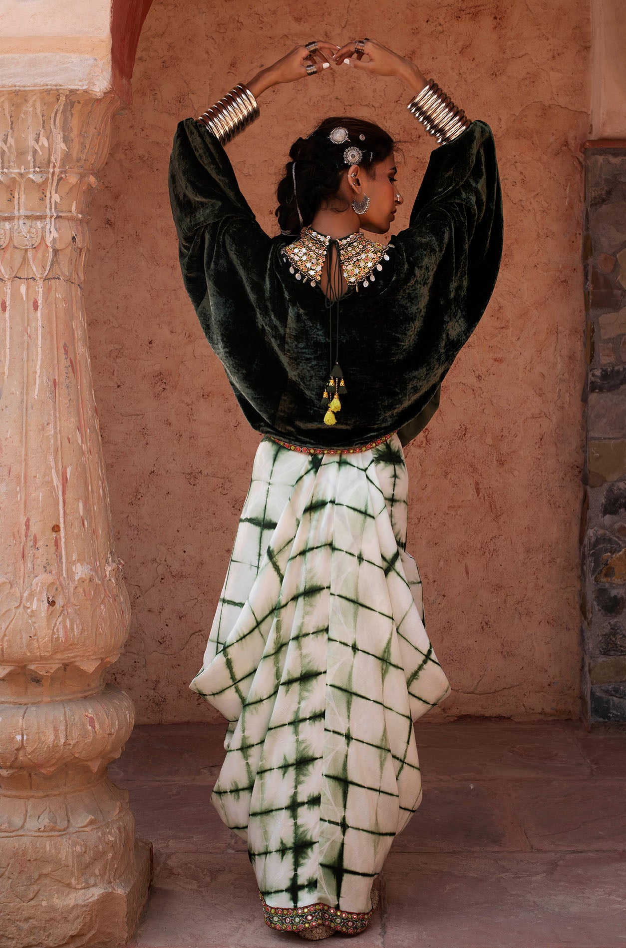 Emerald Green Embroidered Skirt Set