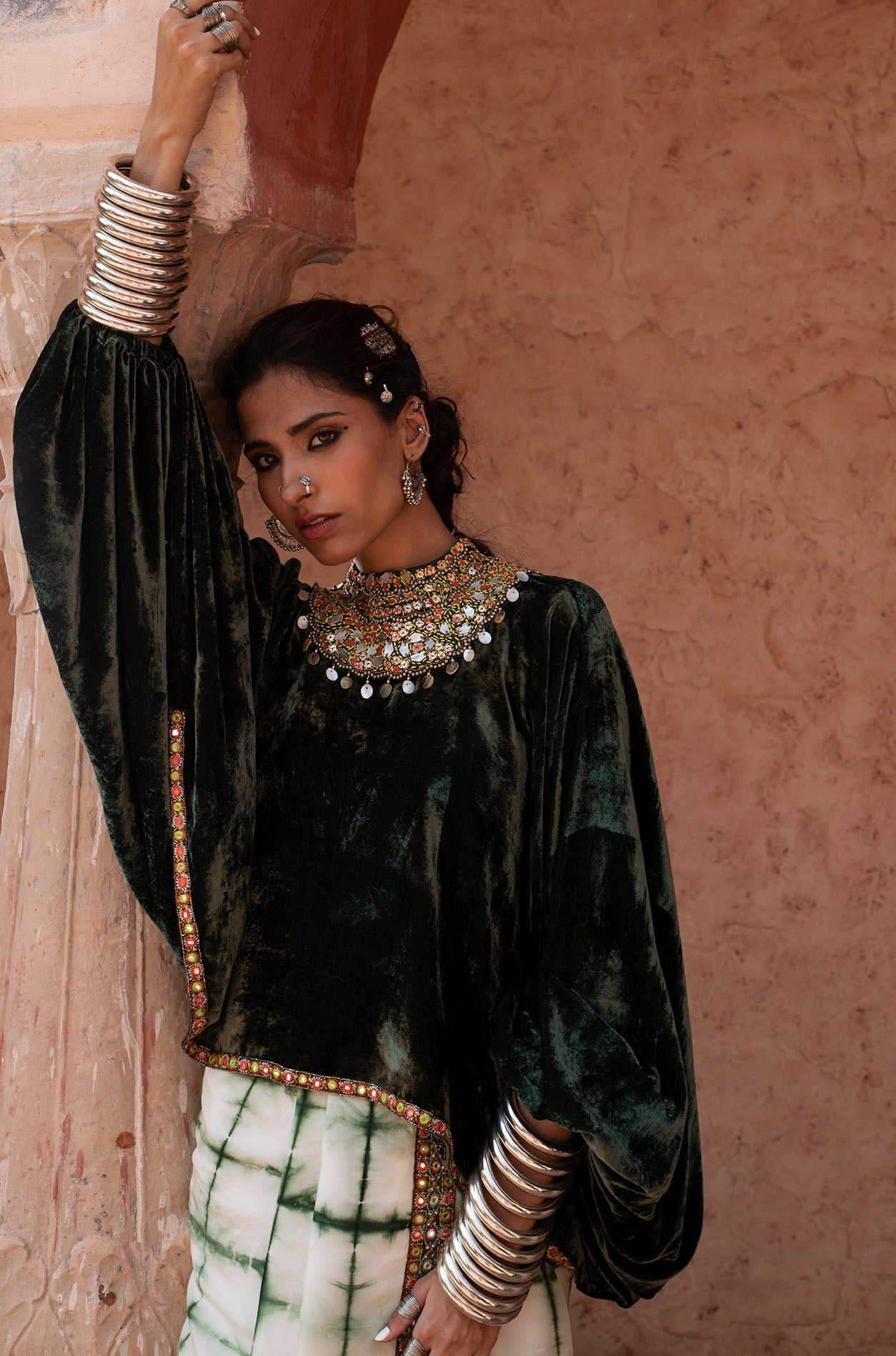 Emerald Green Embroidered Skirt Set