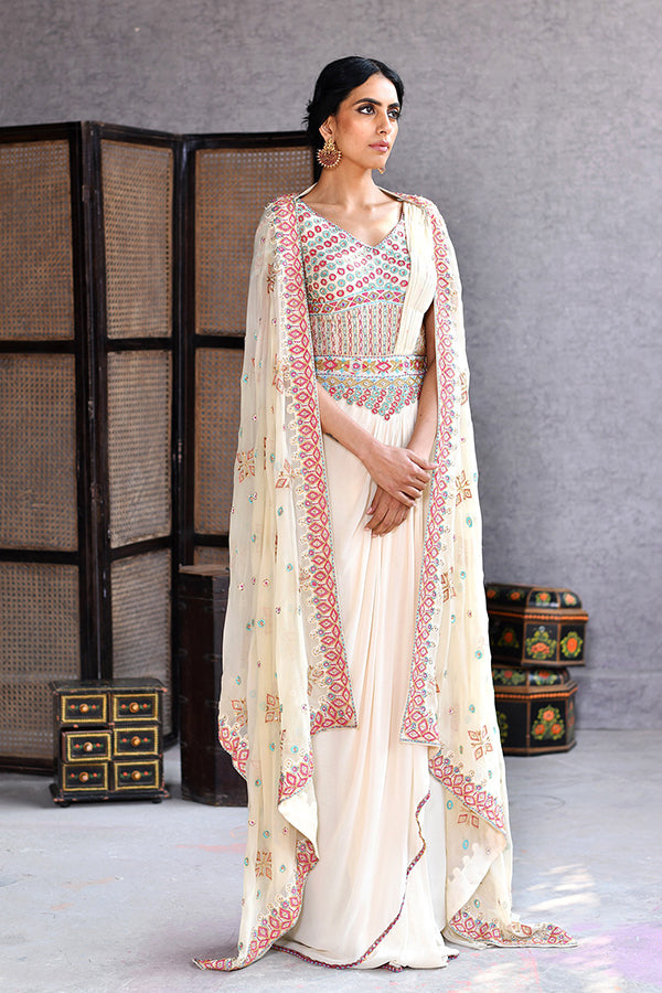 Draped Saree With Cape