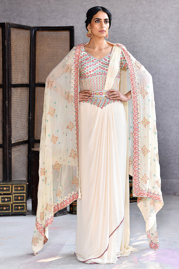 Draped Saree With Cape